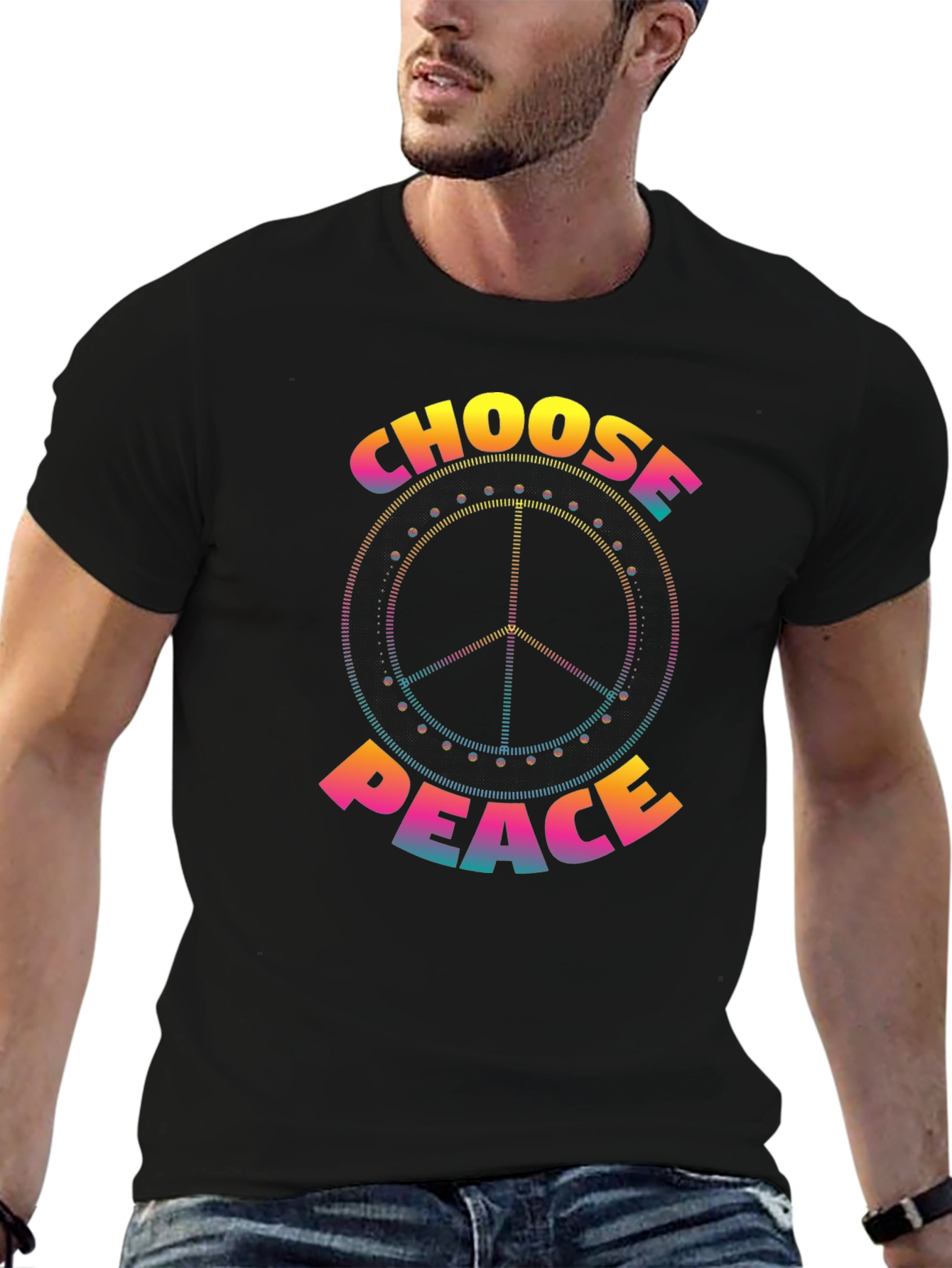 Camiseta Negra Choose Peace Hippie