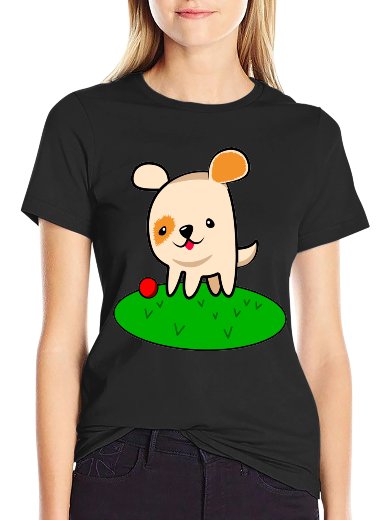 Camiseta Negra con Dibujo de Perrito Adorable