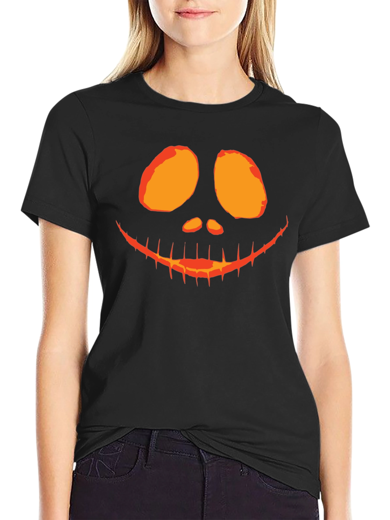 Camiseta Negra con Diseño de Calabaza Halloween