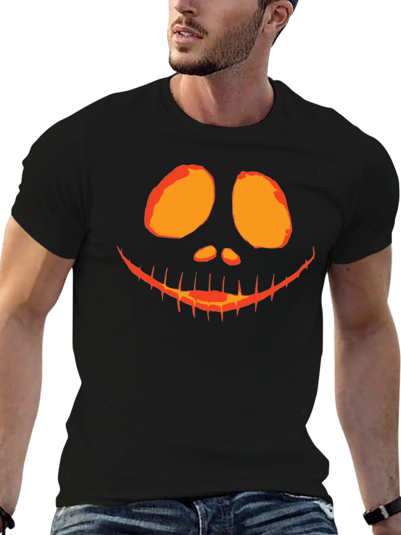 Camiseta Negra con Diseño de Calabaza Halloween