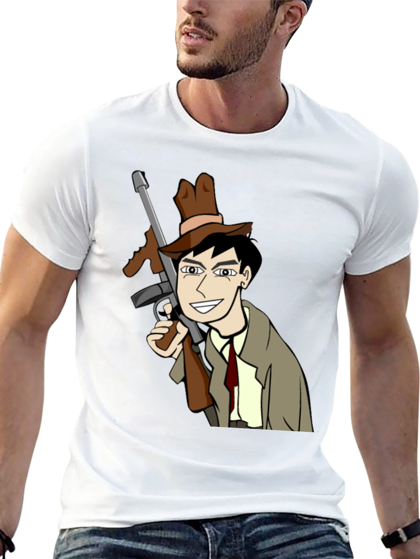 Camiseta Negra con Diseño de Gánster de Dibujos Animados