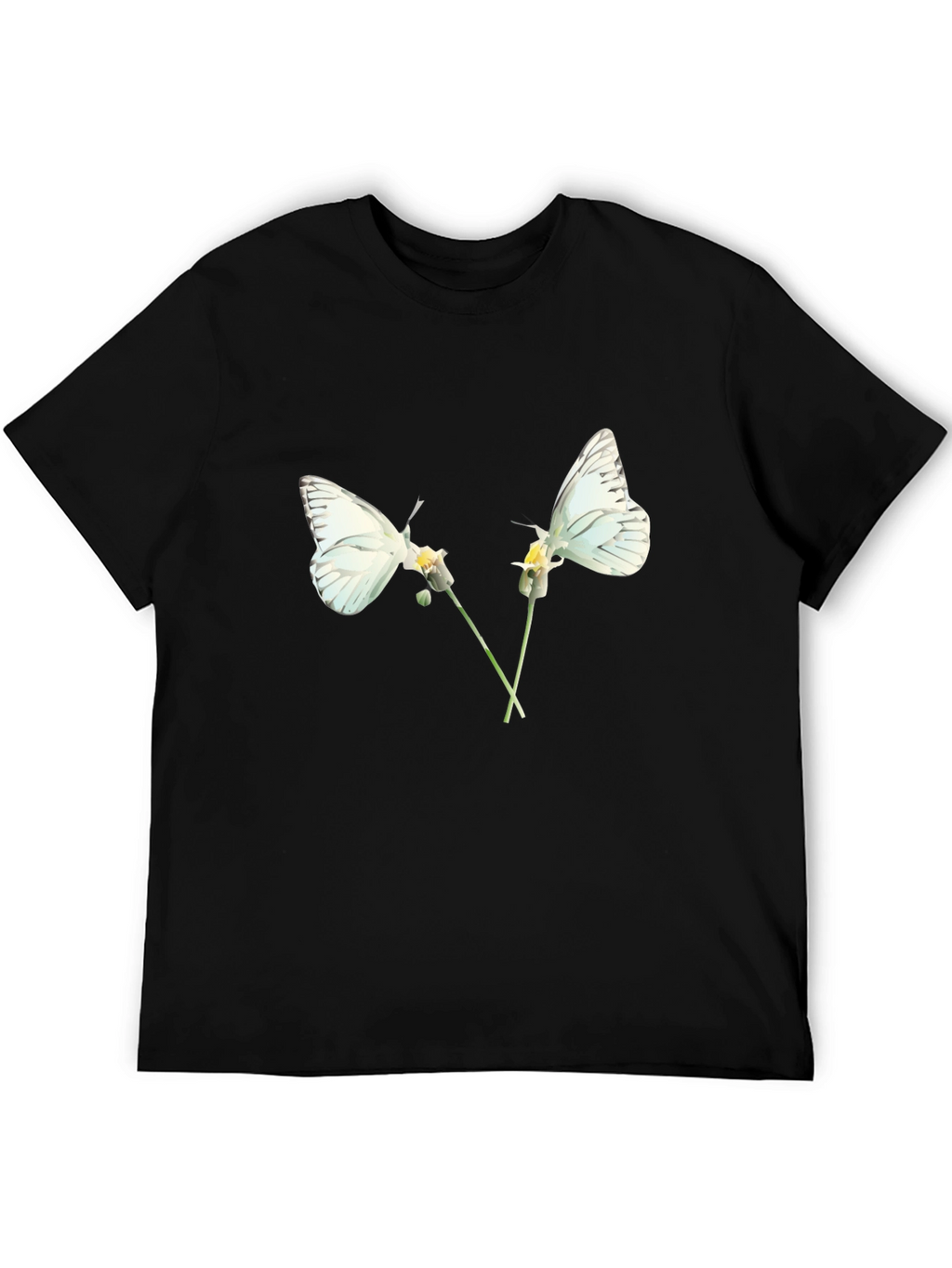 Camiseta Negra con Diseño de Mariposas Blancas