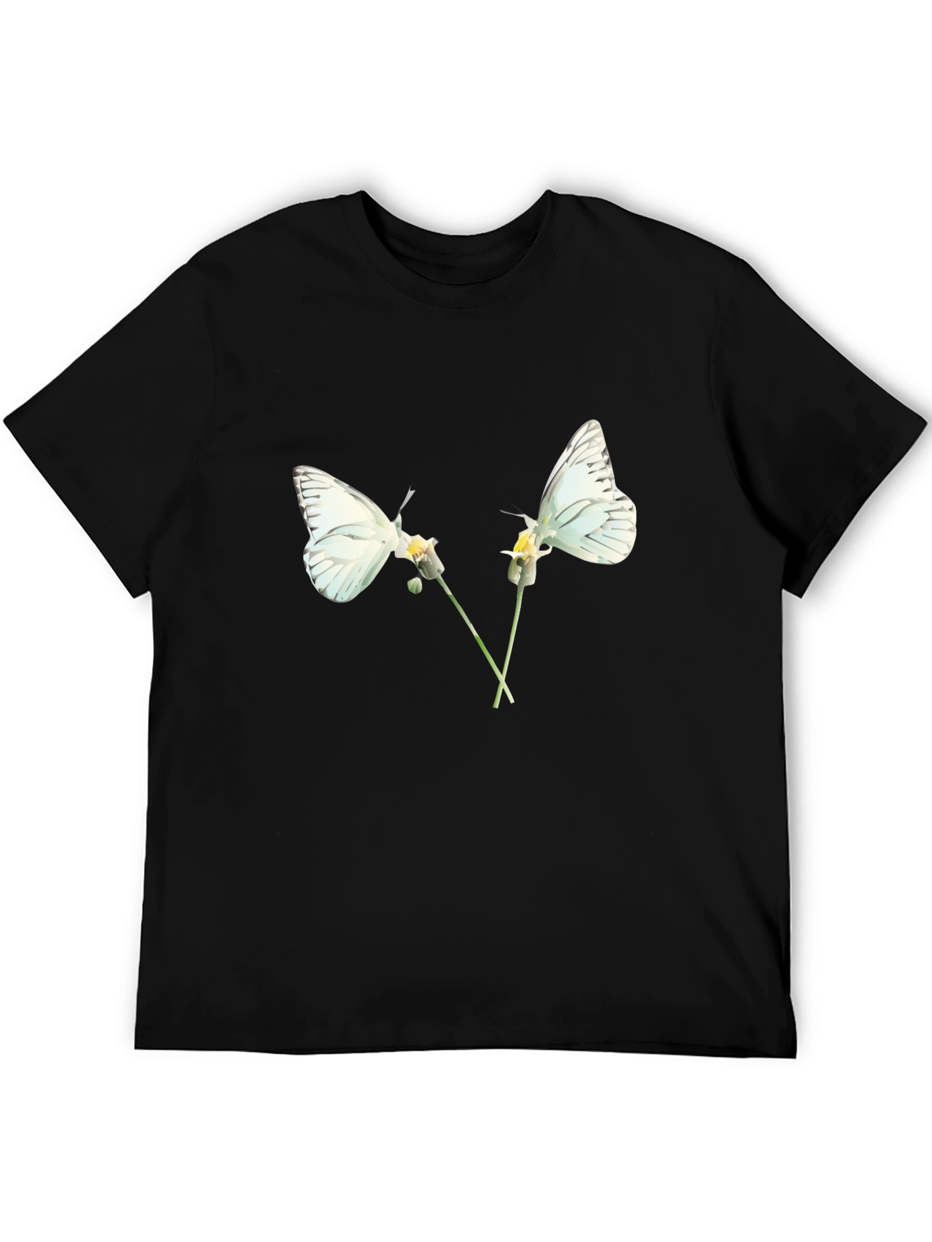 Camiseta Negra con Diseño de Mariposas Blancas