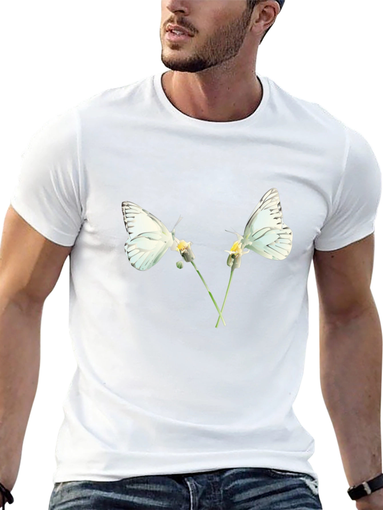Camiseta Negra con Diseño de Mariposas Blancas