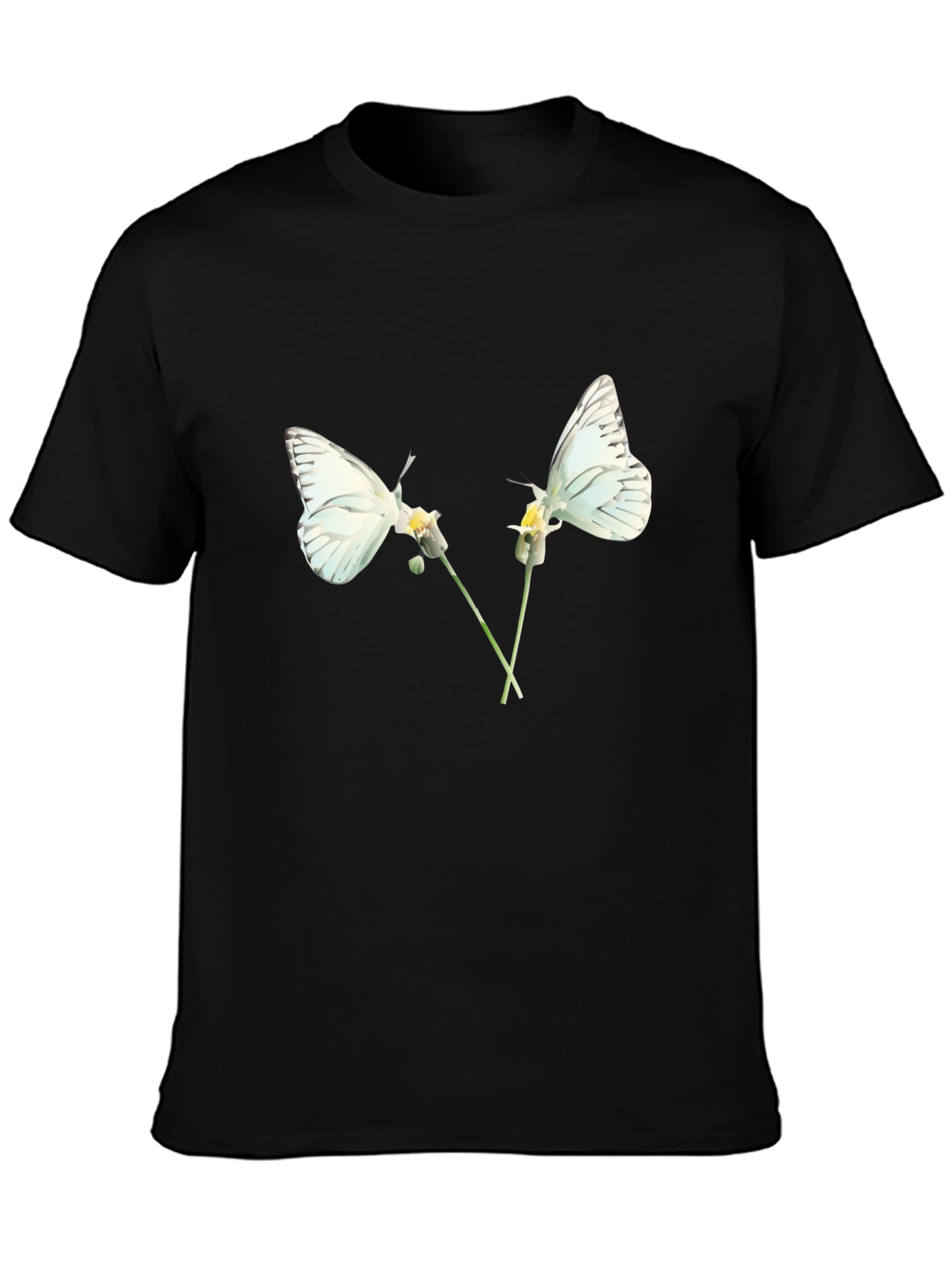 Camiseta Negra con Diseño de Mariposas Blancas