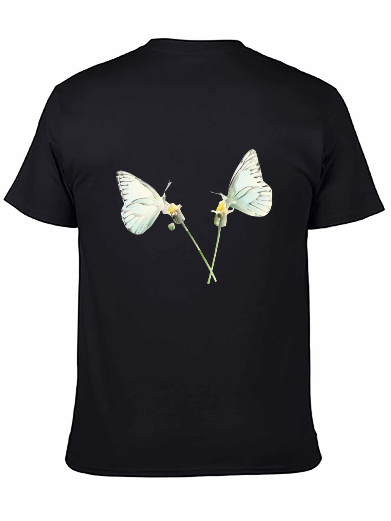 Camiseta Negra con Diseño de Mariposas Blancas
