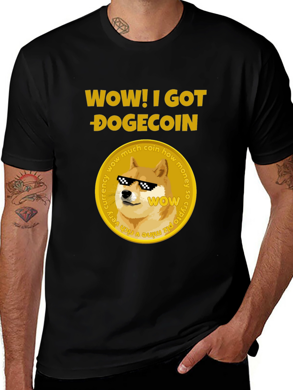 Camiseta Hombre Negra Diseño Dogecoin
