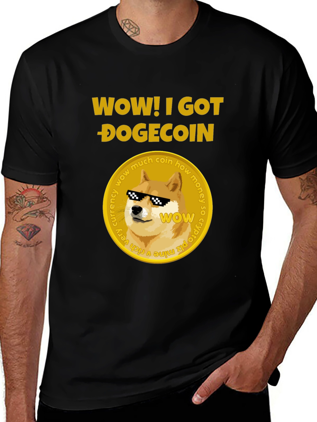 Camiseta Hombre Negra Diseño Dogecoin
