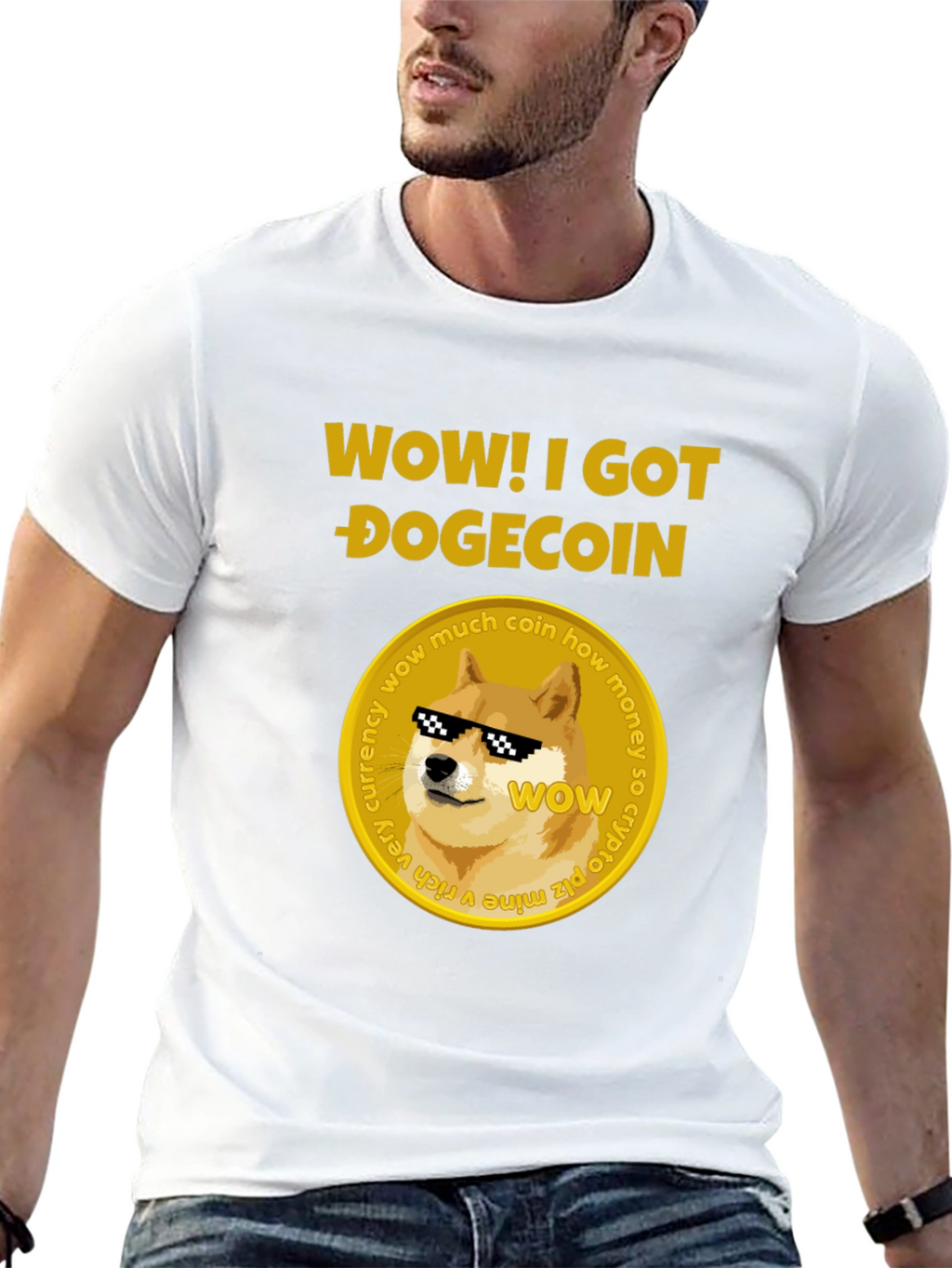 Camiseta Hombre Negra Diseño Dogecoin