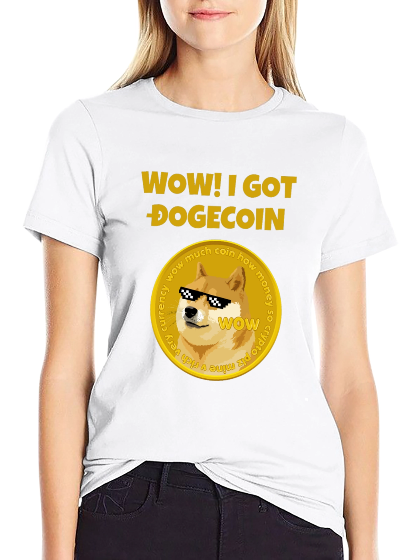 Camiseta Hombre Negra Diseño Dogecoin