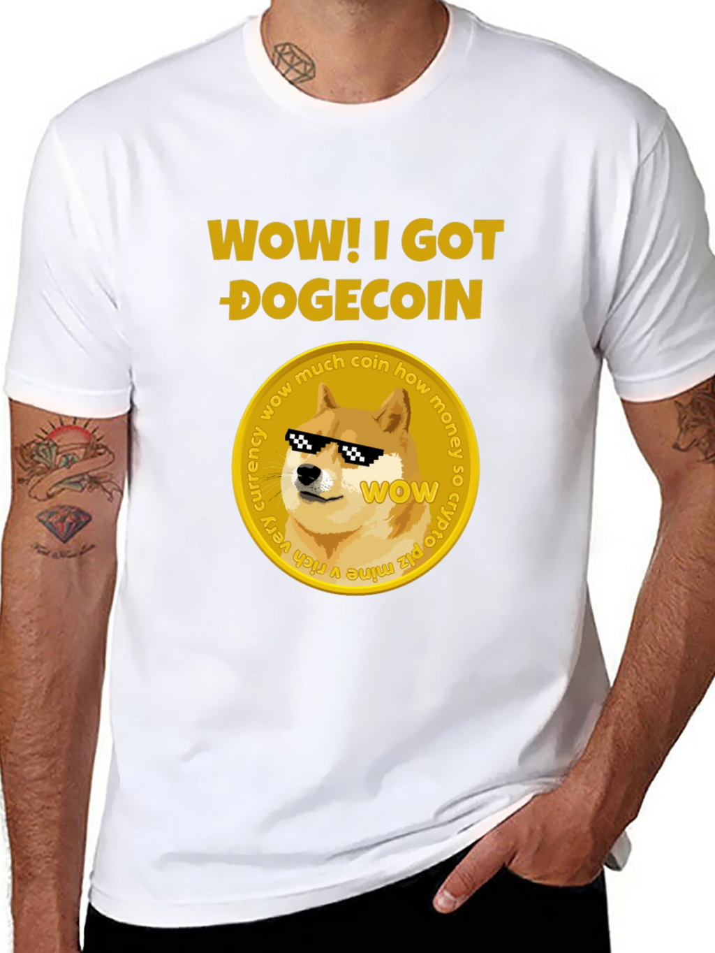 Camiseta Hombre Negra Diseño Dogecoin