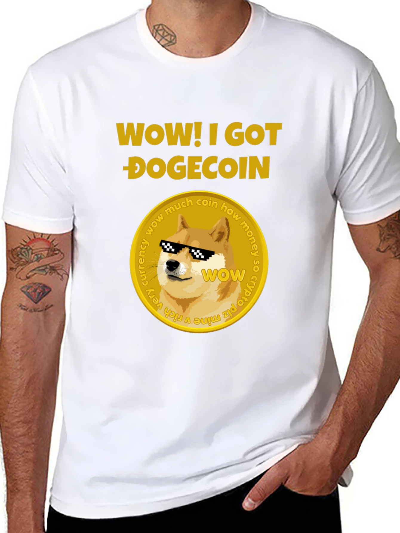 Camiseta Hombre Negra Diseño Dogecoin
