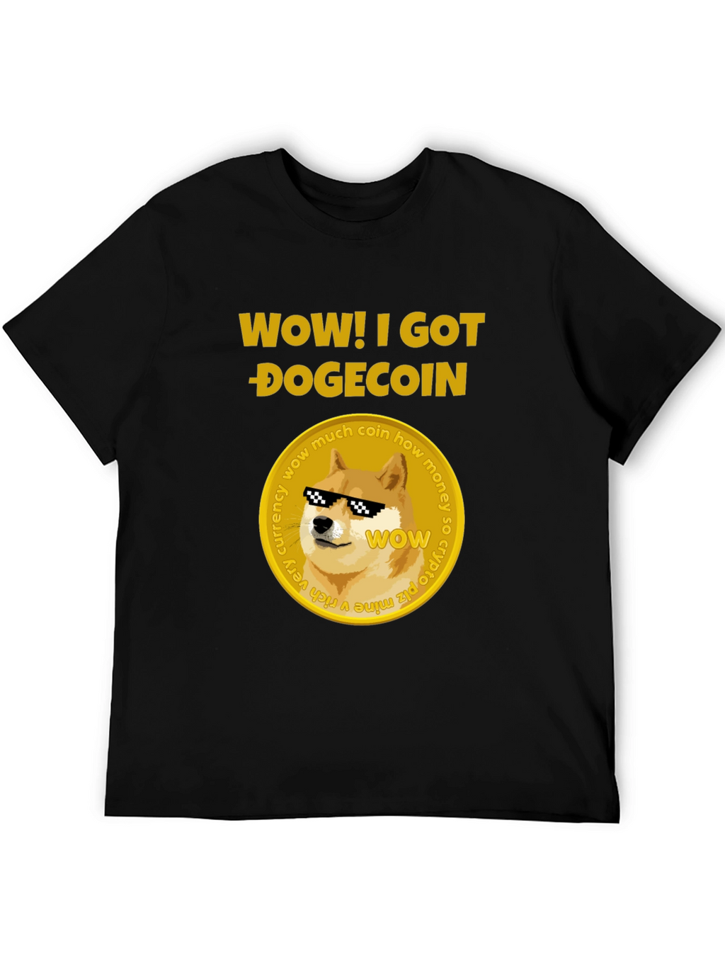 Camiseta Hombre Negra Diseño Dogecoin