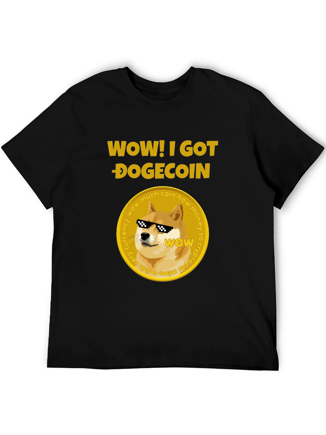 Camiseta Hombre Negra Diseño Dogecoin