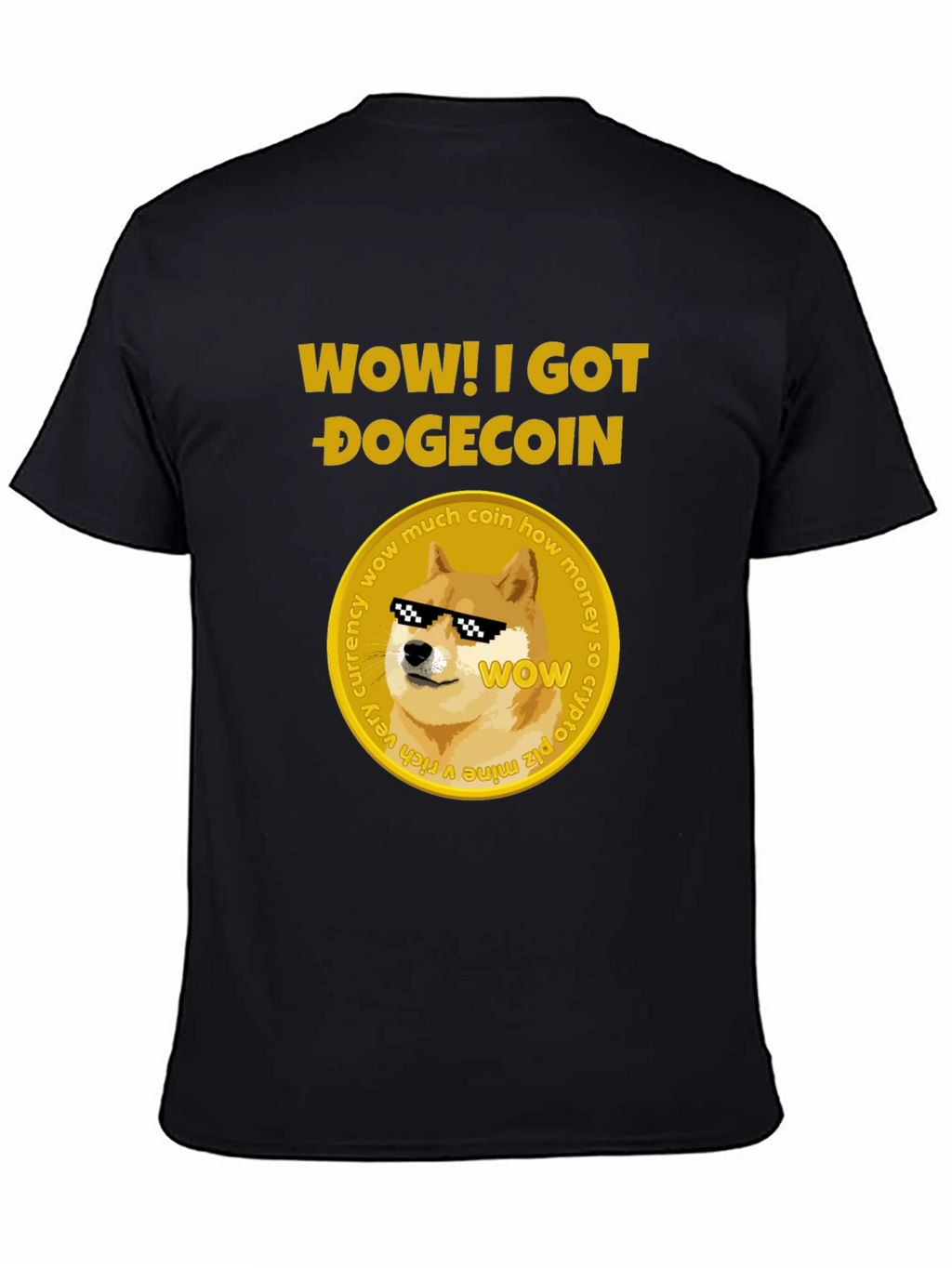 Camiseta Hombre Negra Diseño Dogecoin