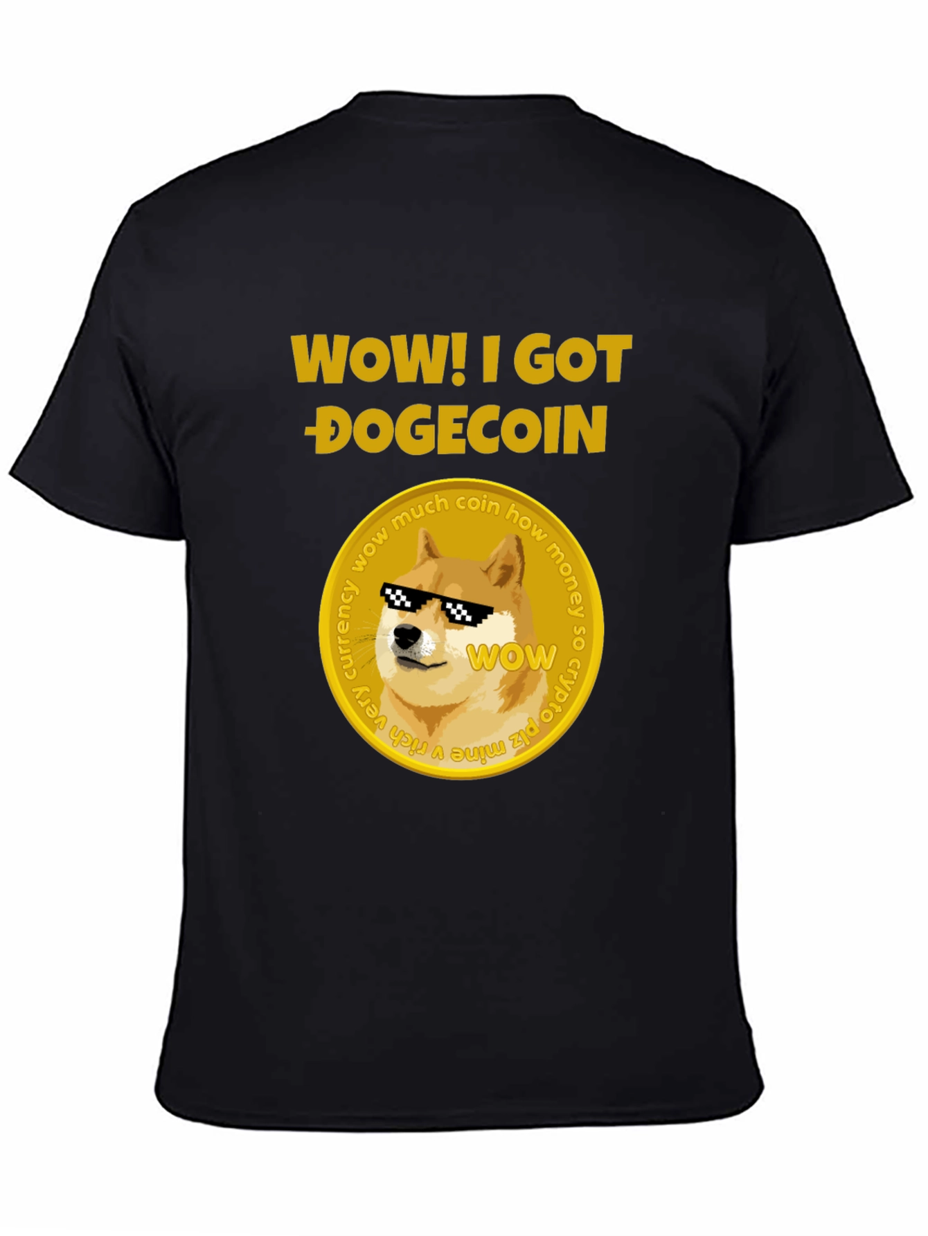 Camiseta Hombre Negra Diseño Dogecoin