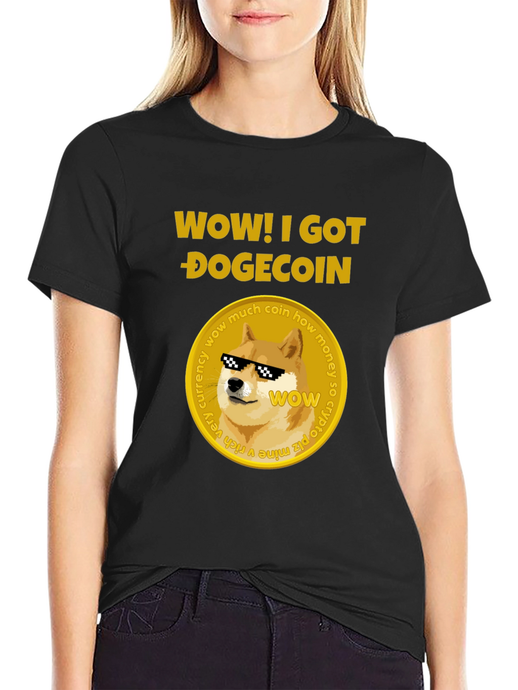 Camiseta Hombre Negra Diseño Dogecoin