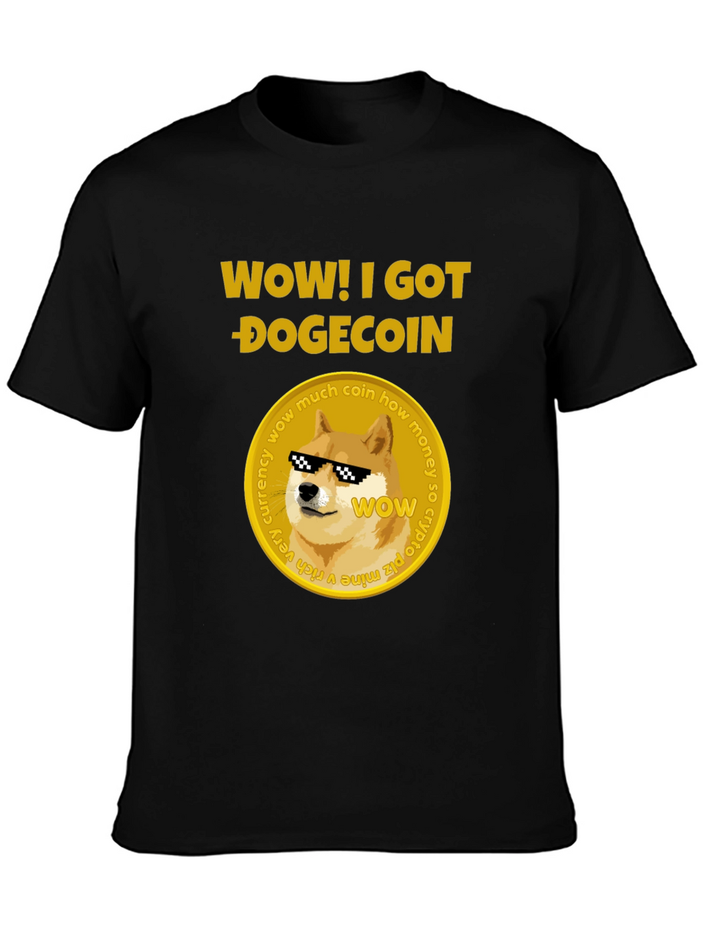 Camiseta Hombre Negra Diseño Dogecoin