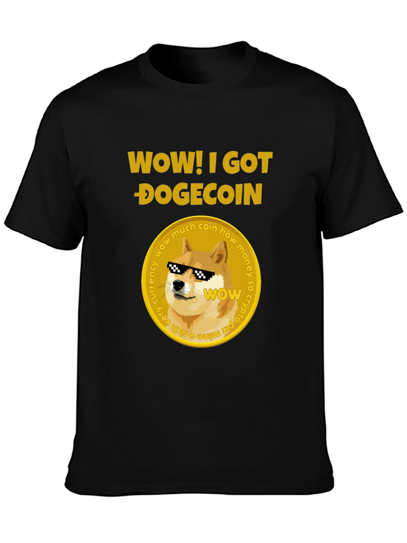 Camiseta Hombre Negra Diseño Dogecoin