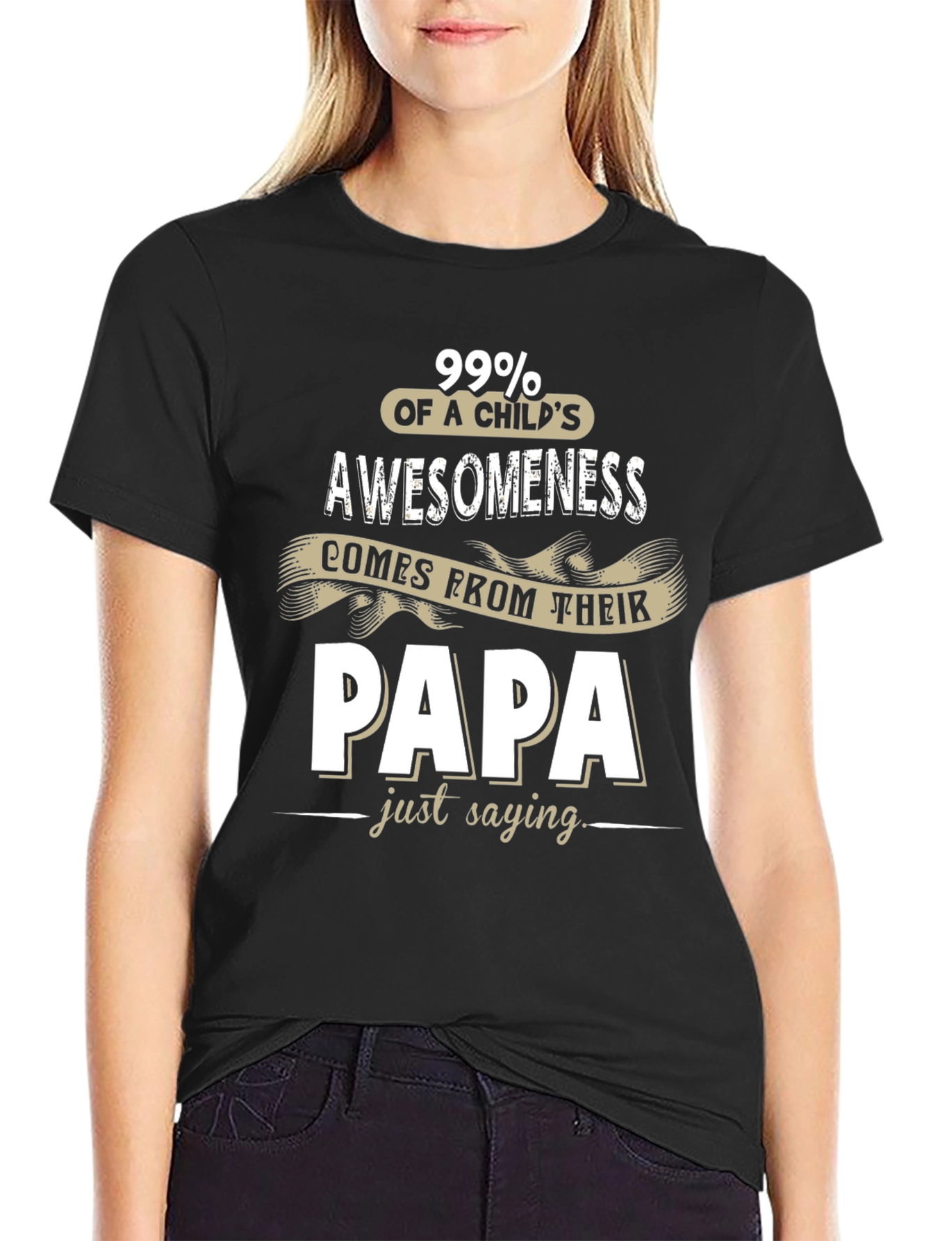 Camiseta Negra Awesomeness de un Niño Viene de Papá