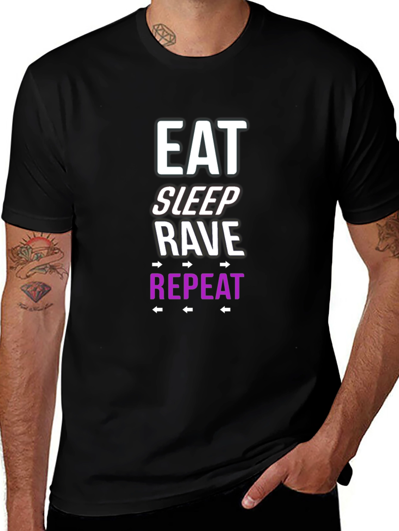 Camiseta Hombre Negra Diseño Eat Sleep Rave Repeat