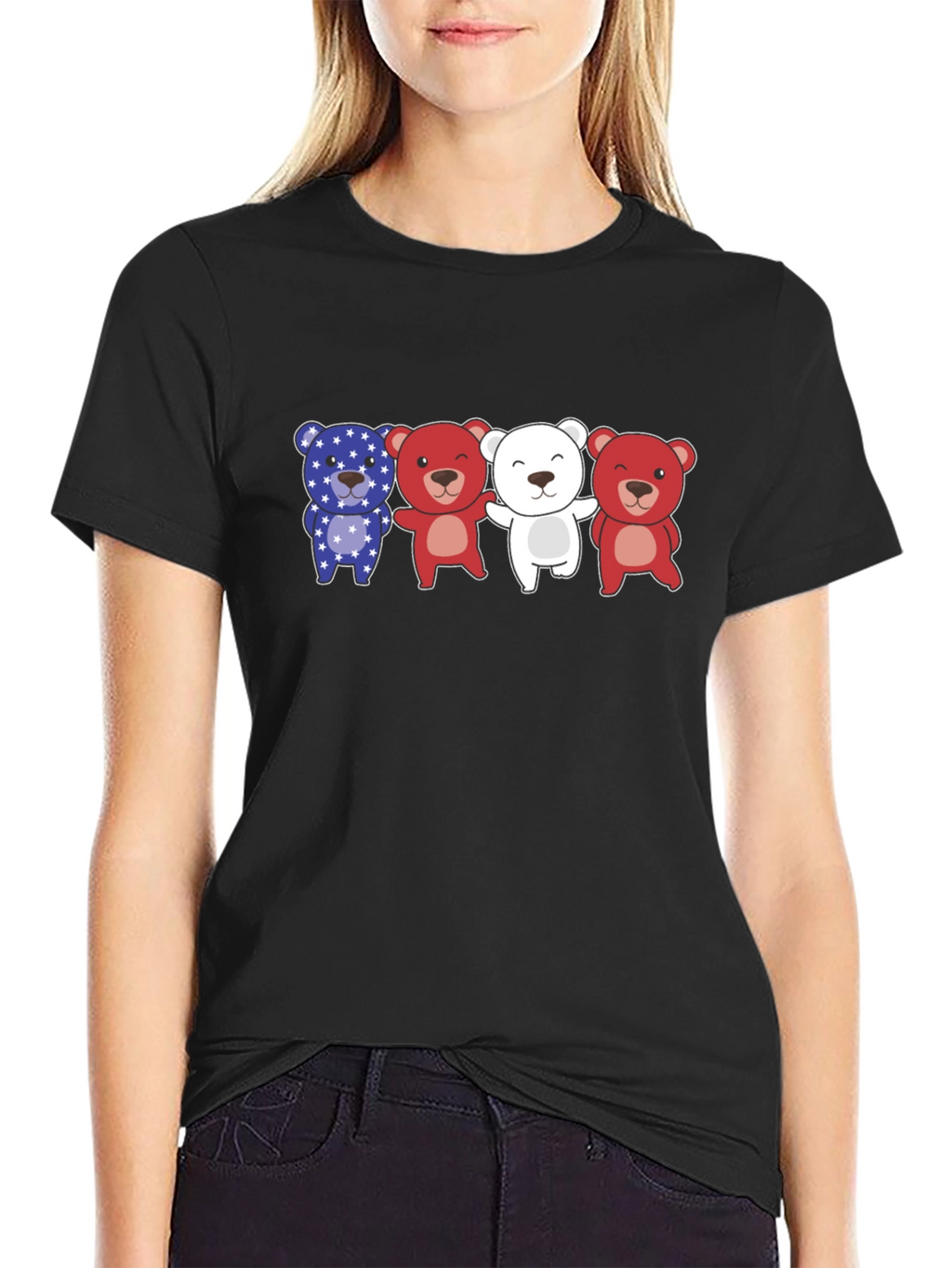 Camiseta Negra con Diseño de Ositos Patrióticos