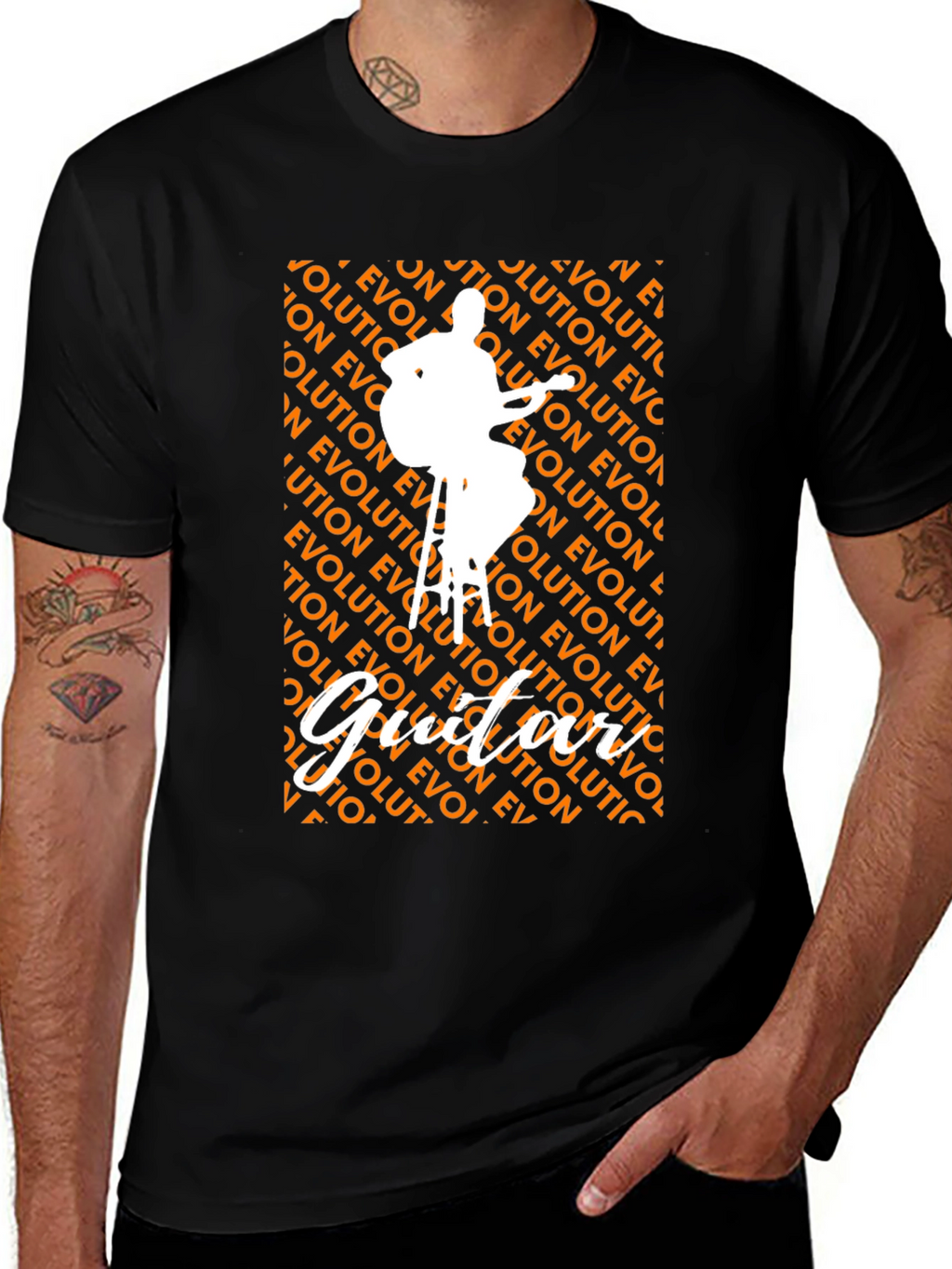Camiseta Negra con Diseño de Guitarrista