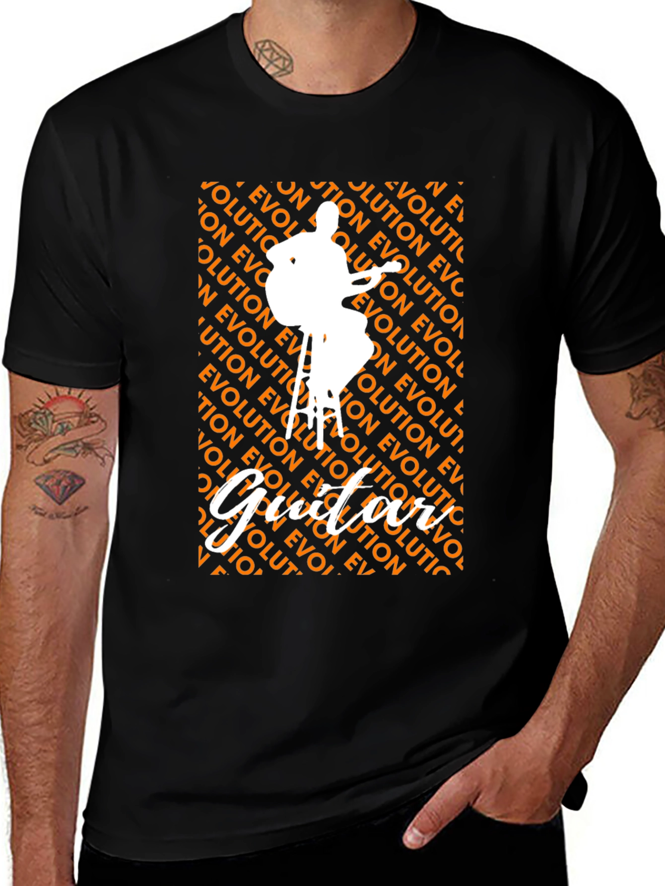 Camiseta Negra con Diseño de Guitarrista