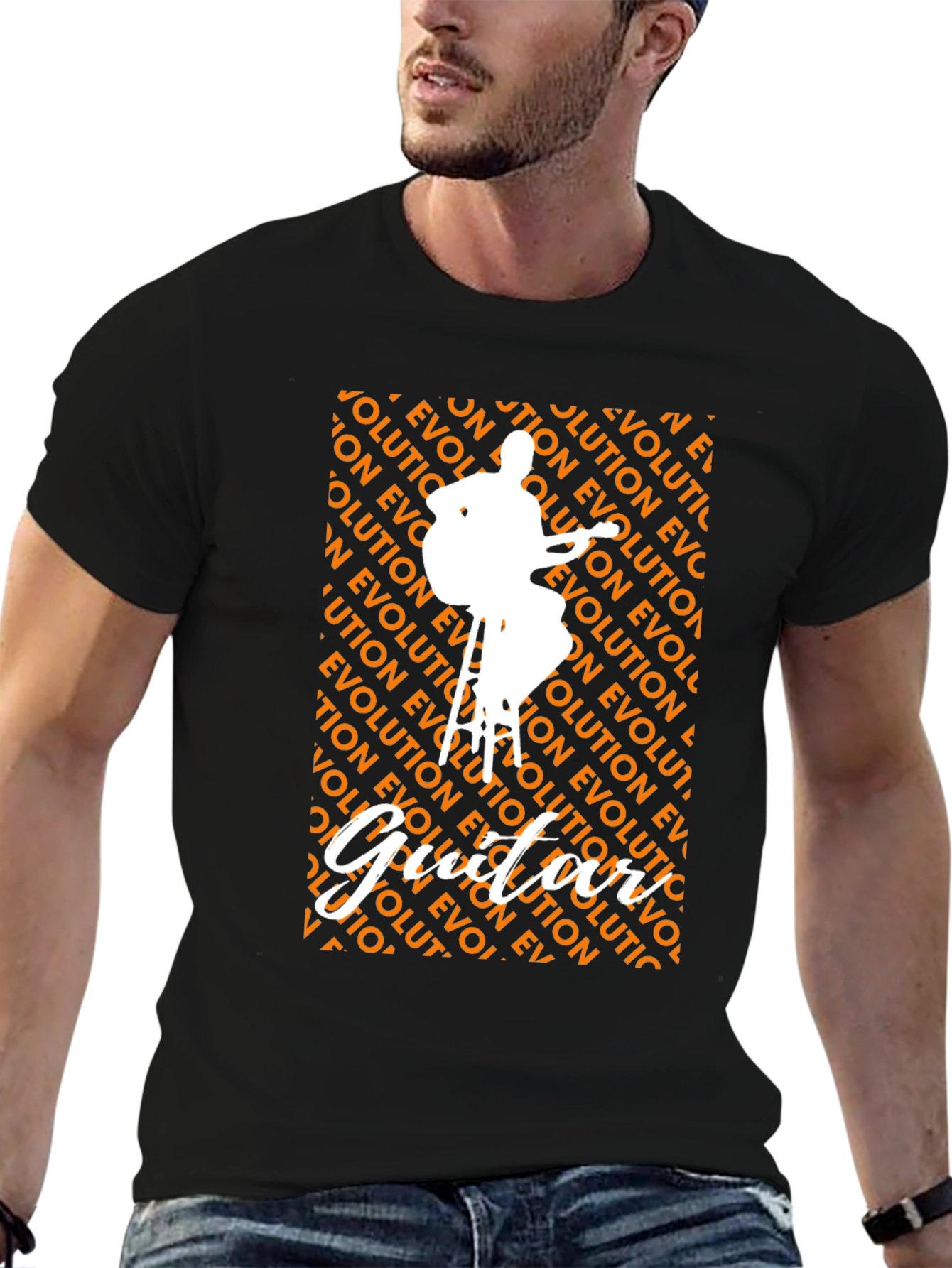 Camiseta Negra con Diseño de Guitarrista