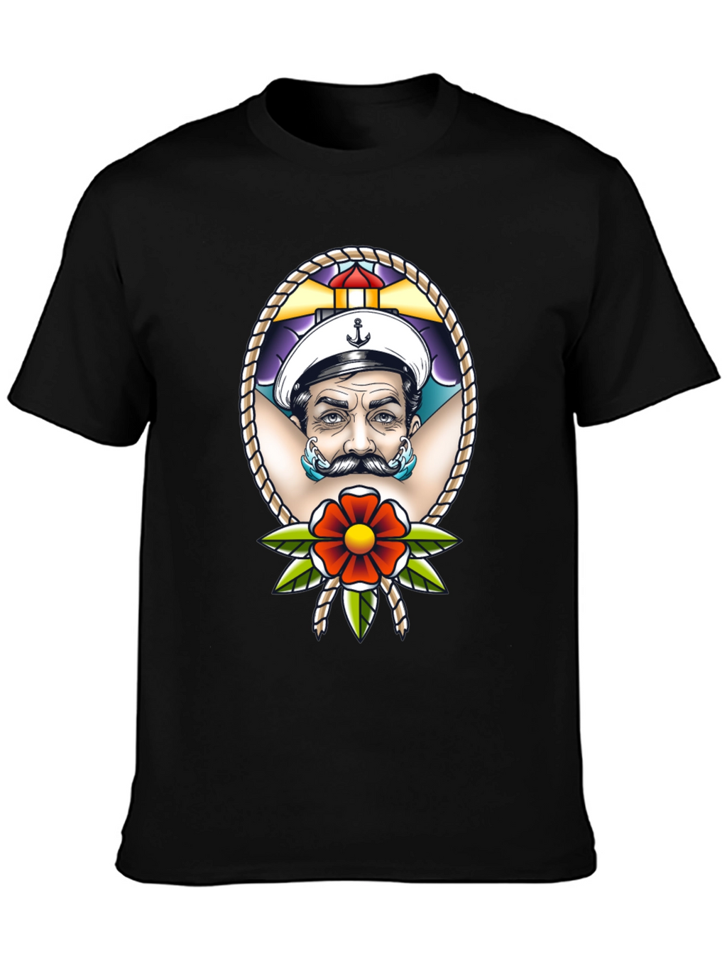 Camiseta Negra con Diseño de Marinero Tatuado