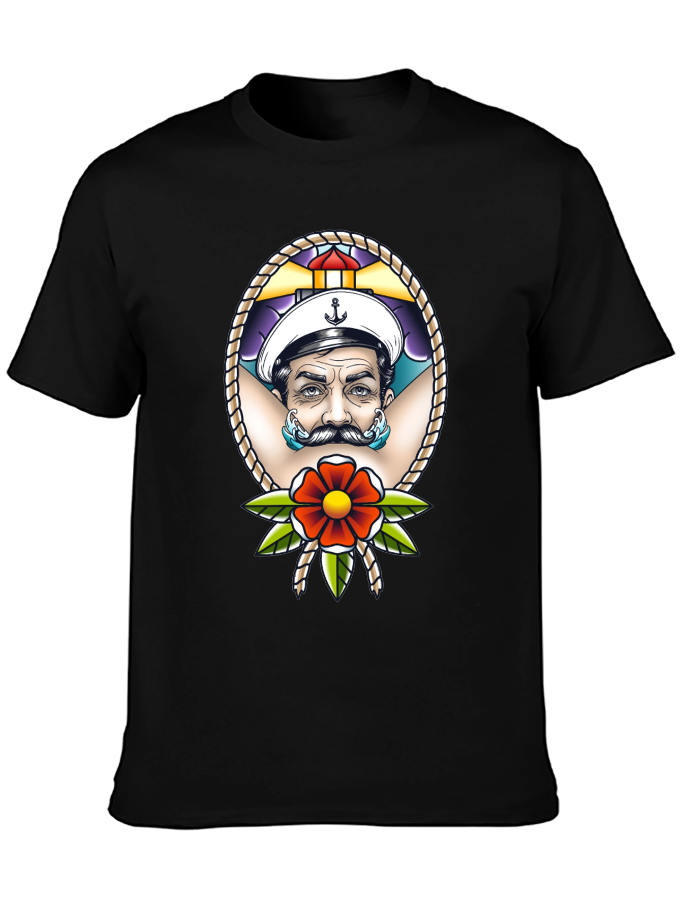Camiseta Negra con Diseño de Marinero Tatuado