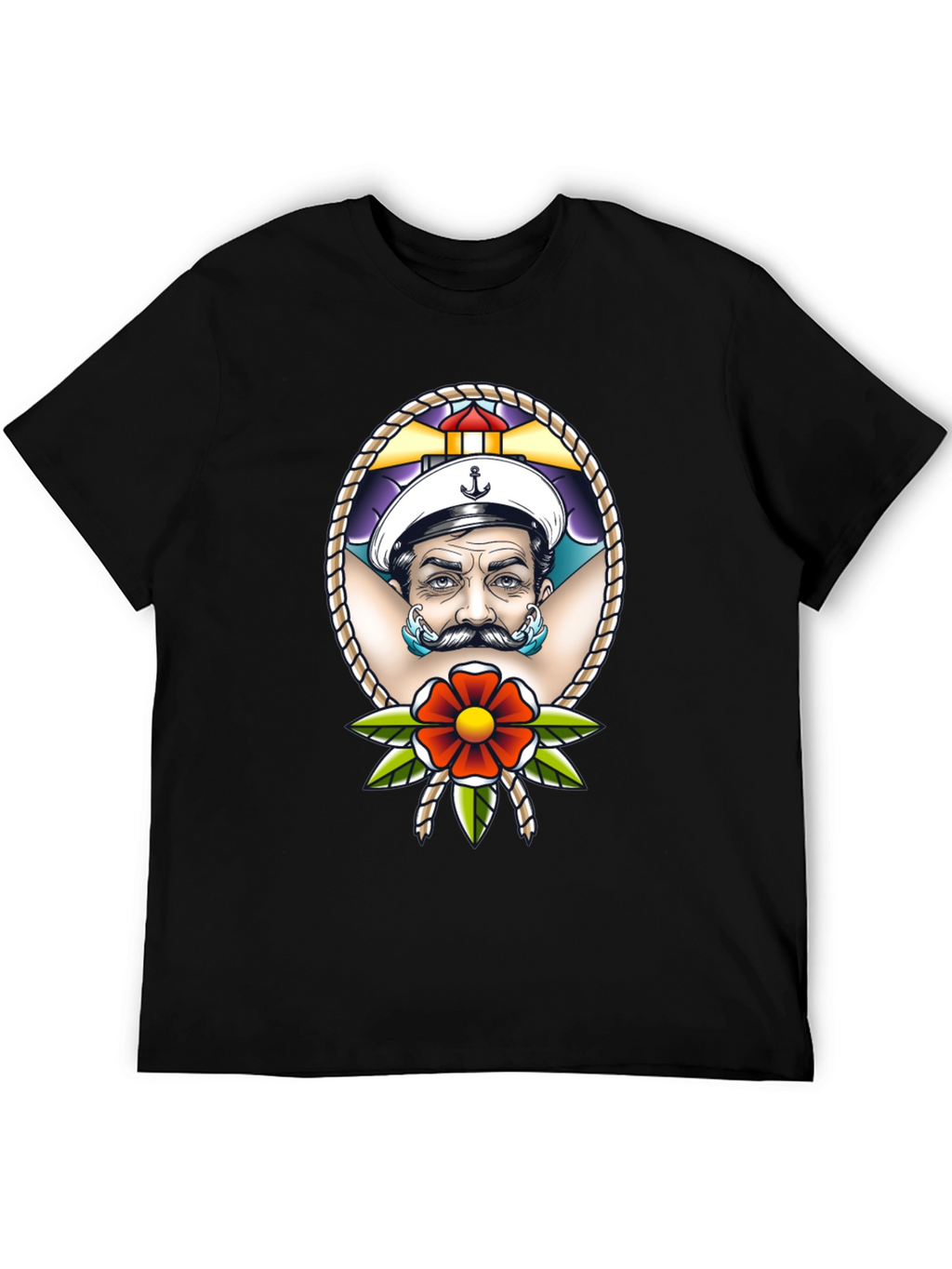 Camiseta Negra con Diseño de Marinero Tatuado