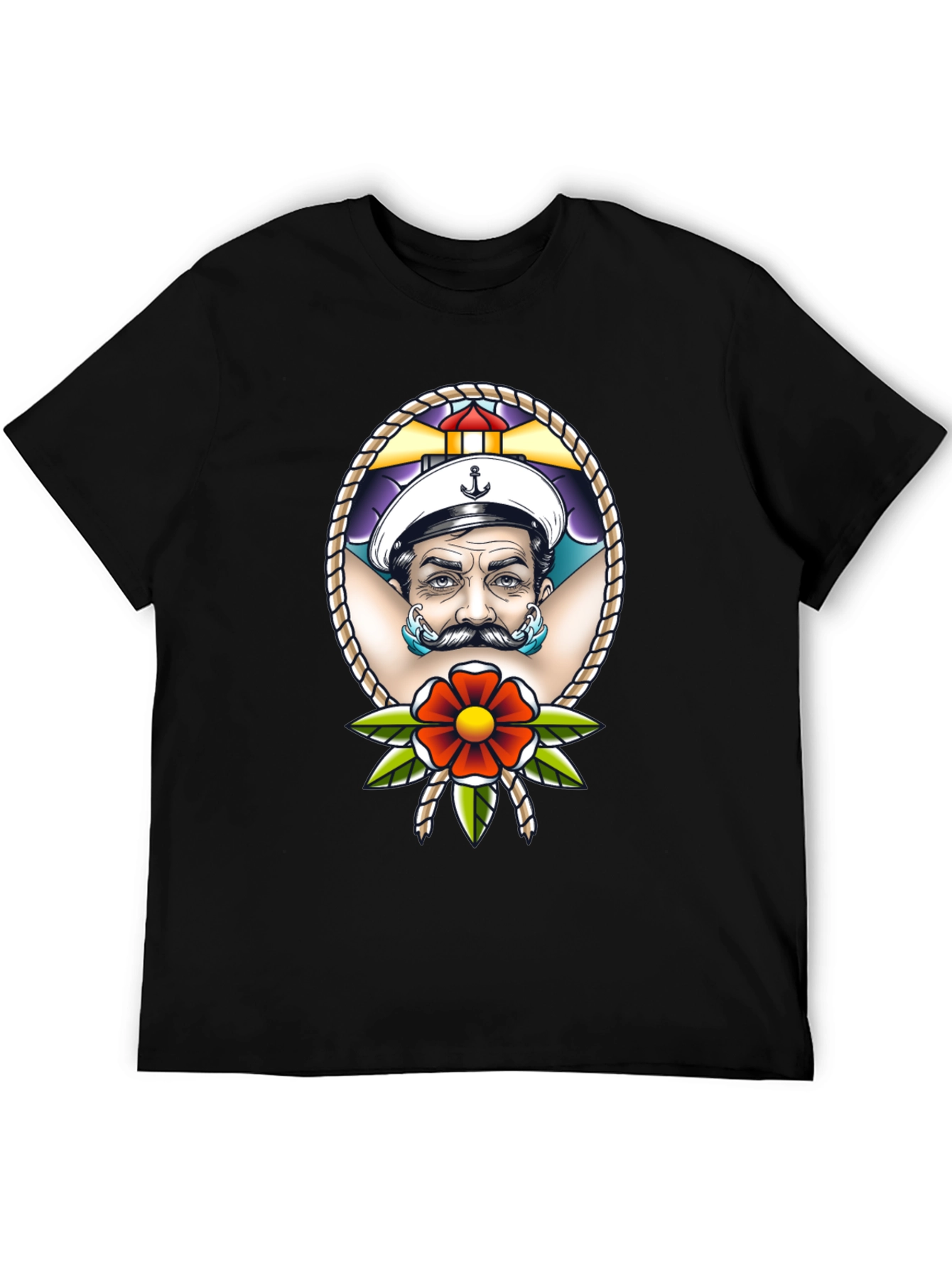 Camiseta Negra con Diseño de Marinero Tatuado