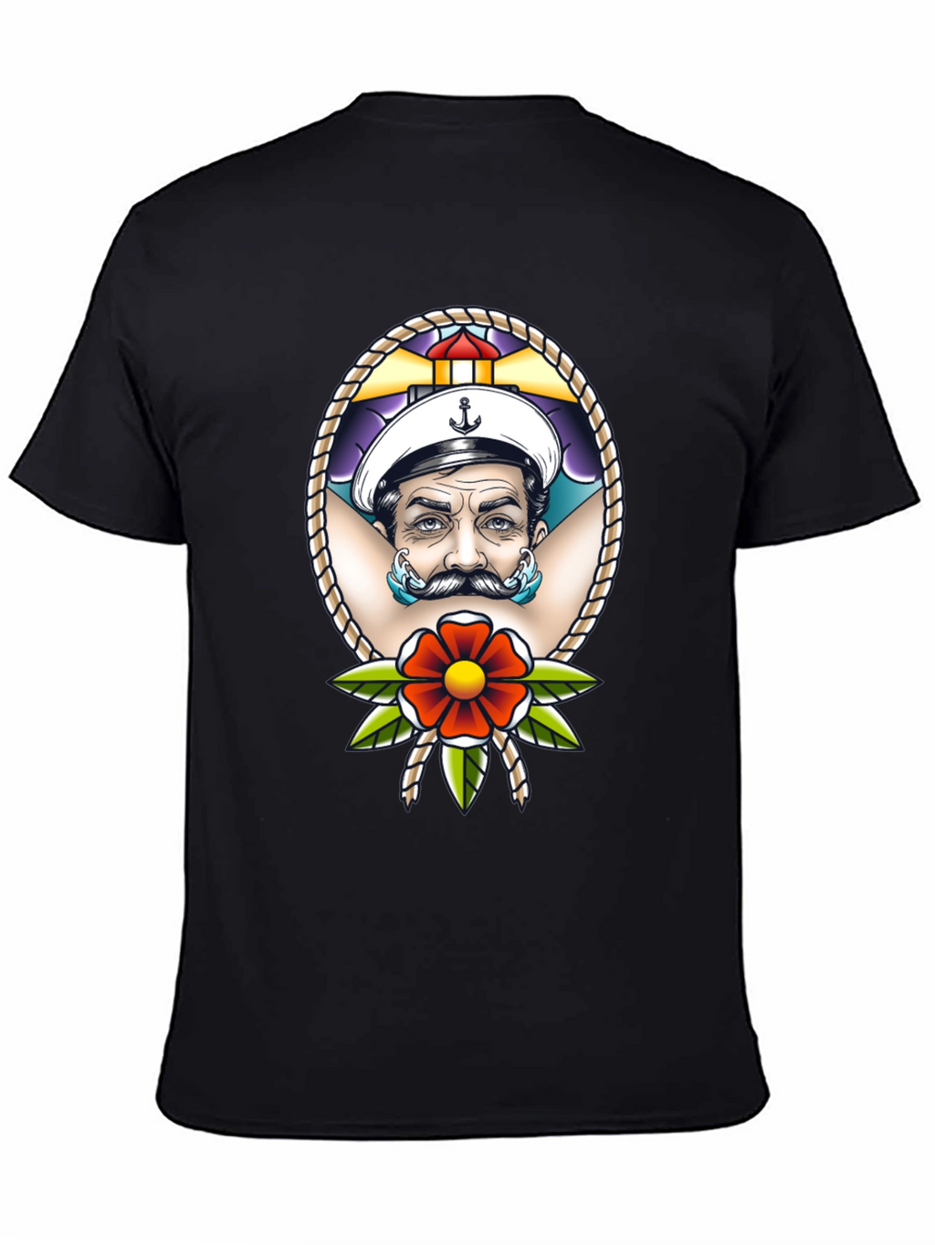 Camiseta Negra con Diseño de Marinero Tatuado
