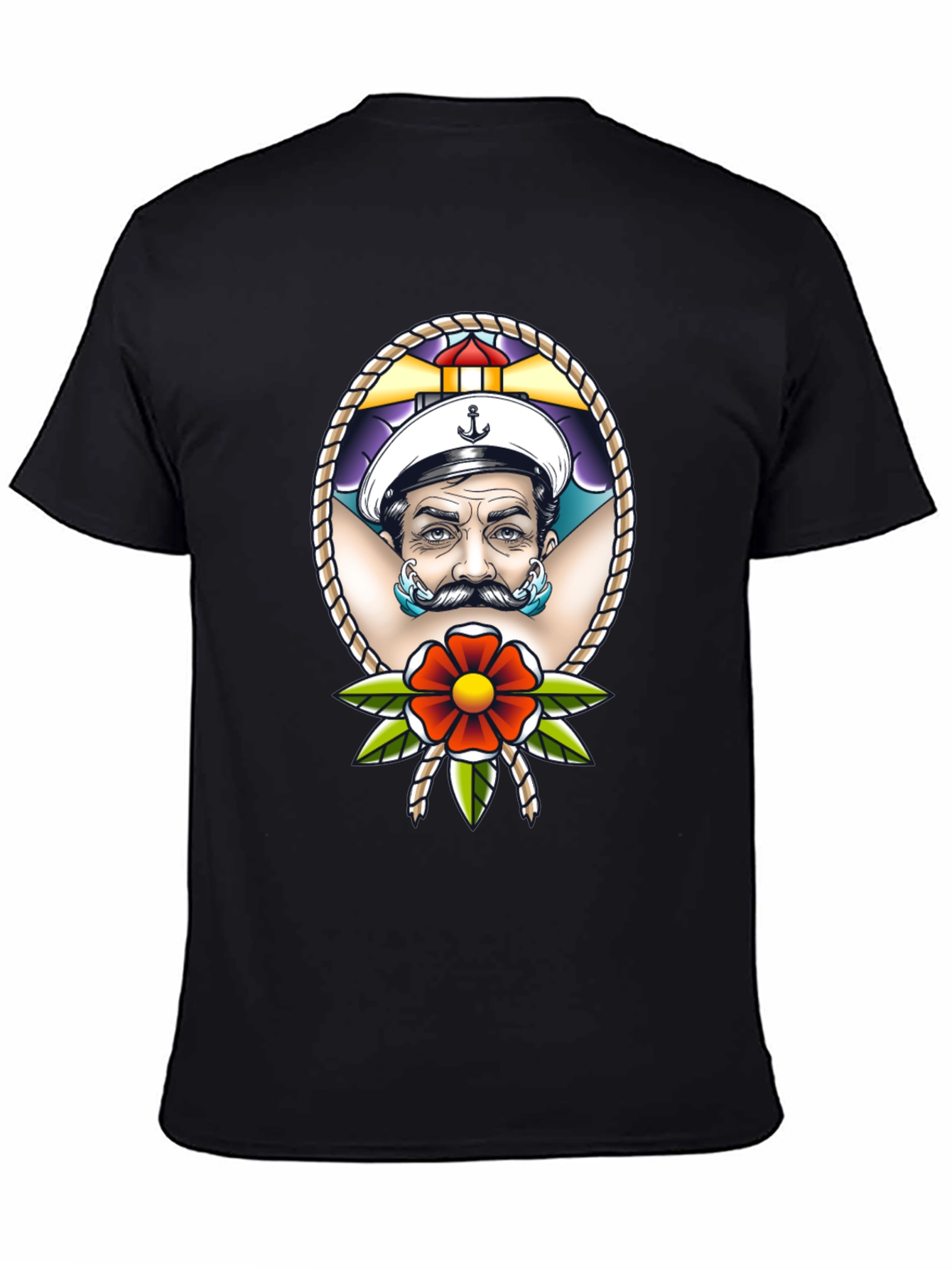 Camiseta Negra con Diseño de Marinero Tatuado