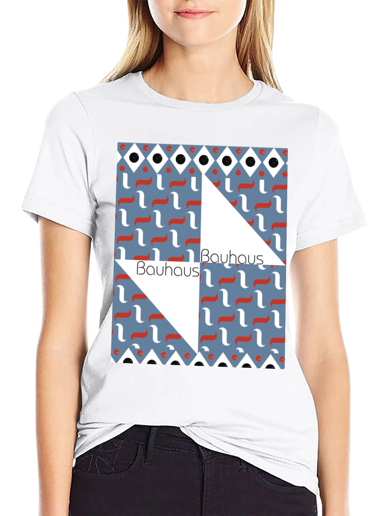 Camiseta Negra Bauhaus Diseño Geométrico Estilo Artístico