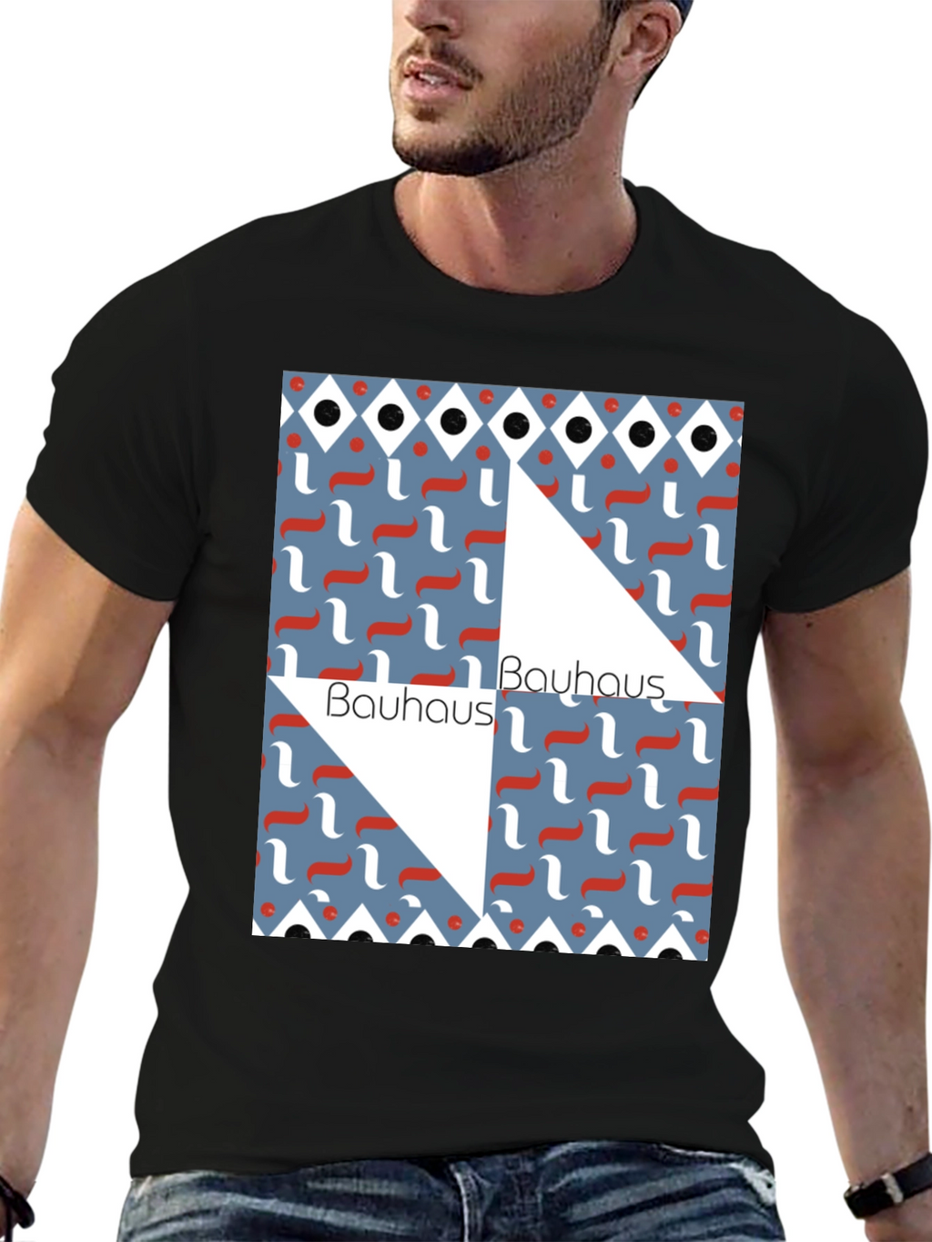Camiseta Negra Bauhaus Diseño Geométrico Estilo Artístico