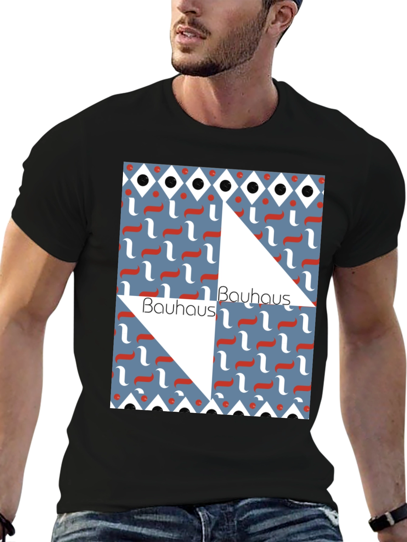 Camiseta Negra Bauhaus Diseño Geométrico Estilo Artístico