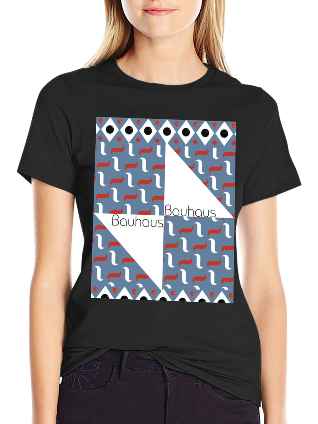 Camiseta Negra Bauhaus Diseño Geométrico Estilo Artístico