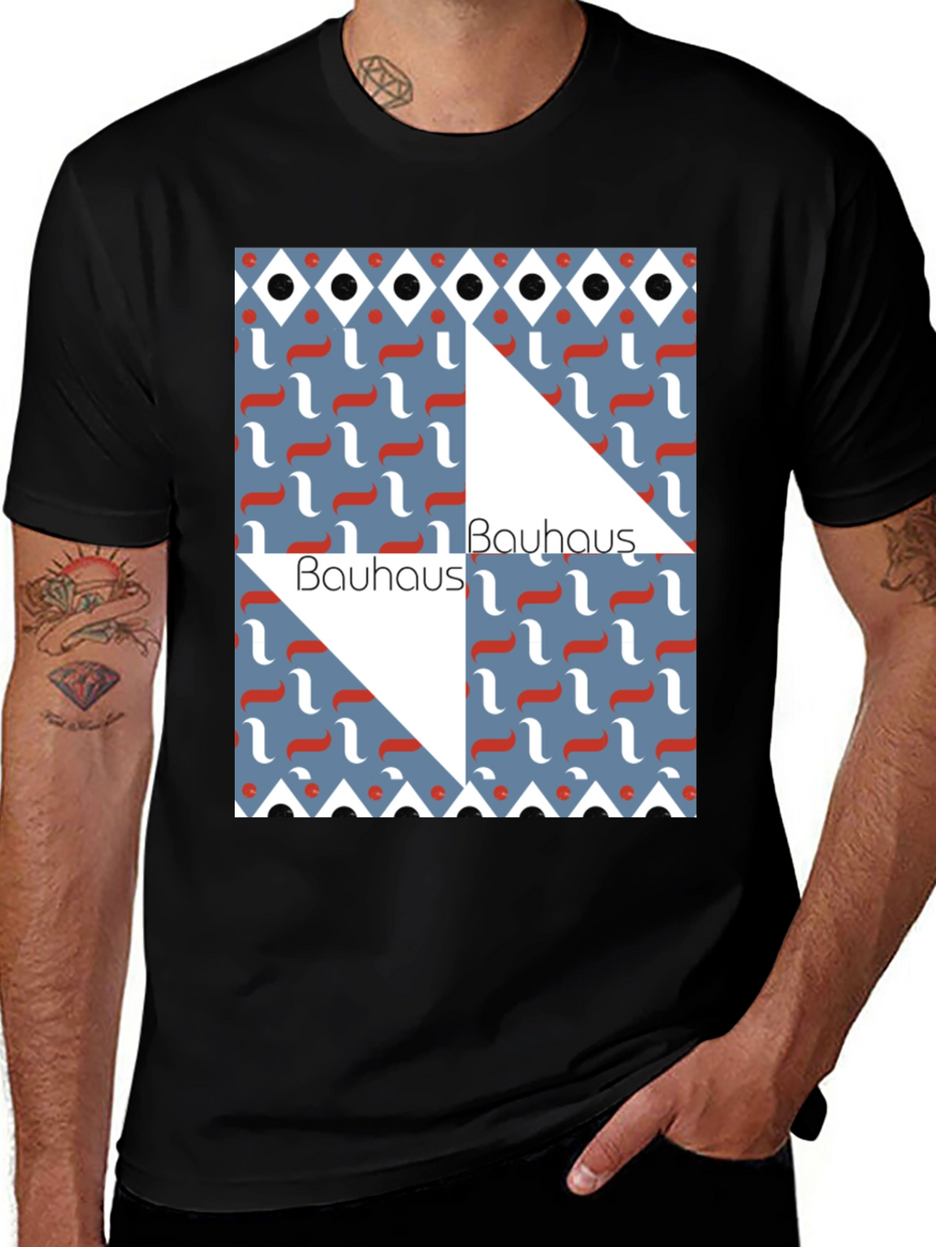 Camiseta Negra Bauhaus Diseño Geométrico Estilo Artístico