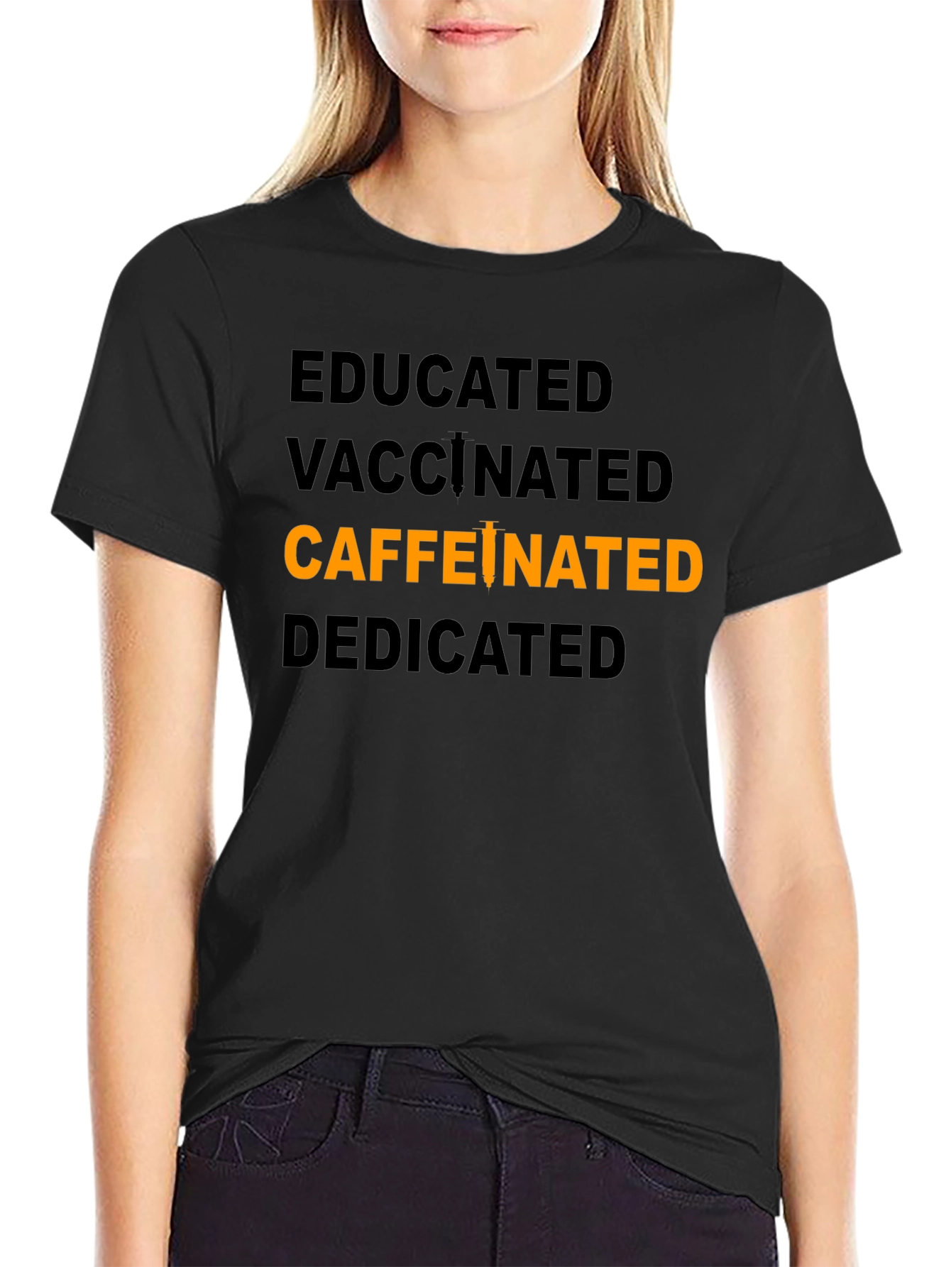 Camiseta Educada Vacunada Cafeinada y Dedicada
