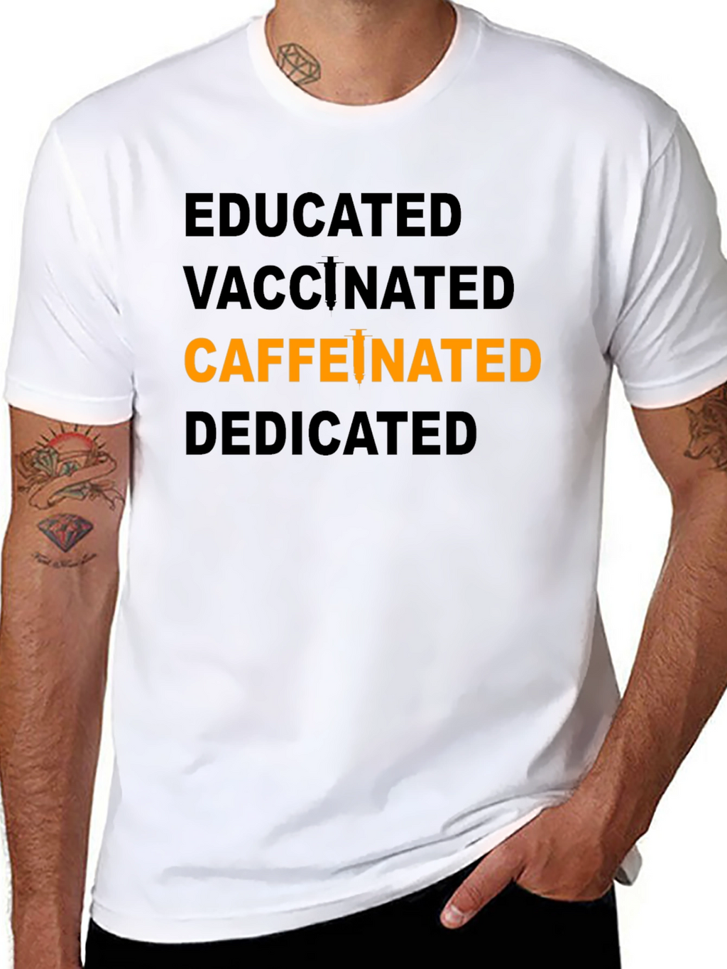 Camiseta Educada Vacunada Cafeinada y Dedicada