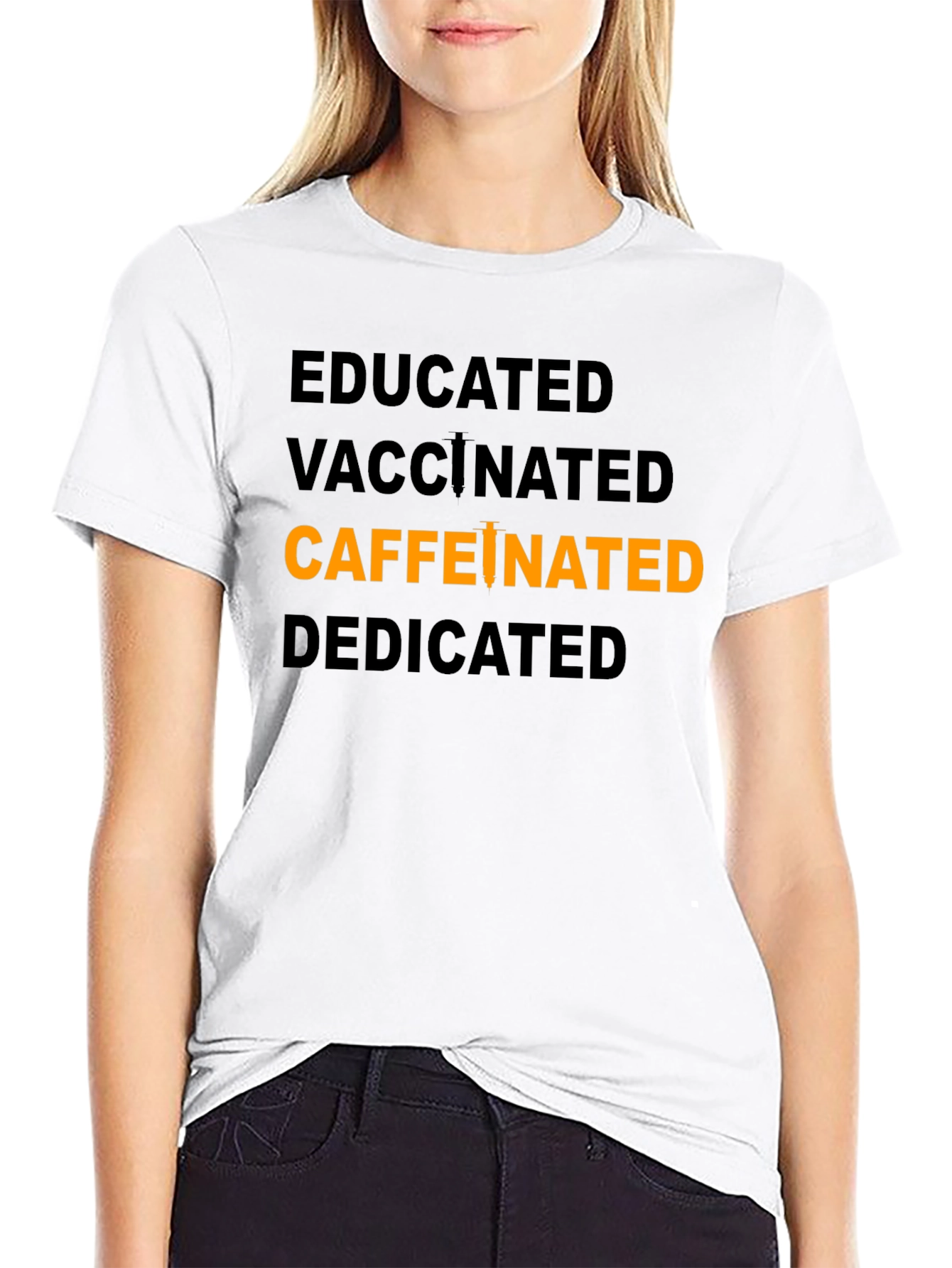 Camiseta Educada Vacunada Cafeinada y Dedicada