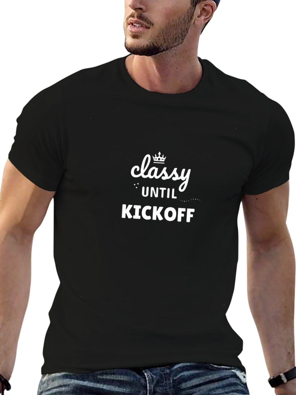 Camiseta Negra Classy Until Kickoff para Hombre