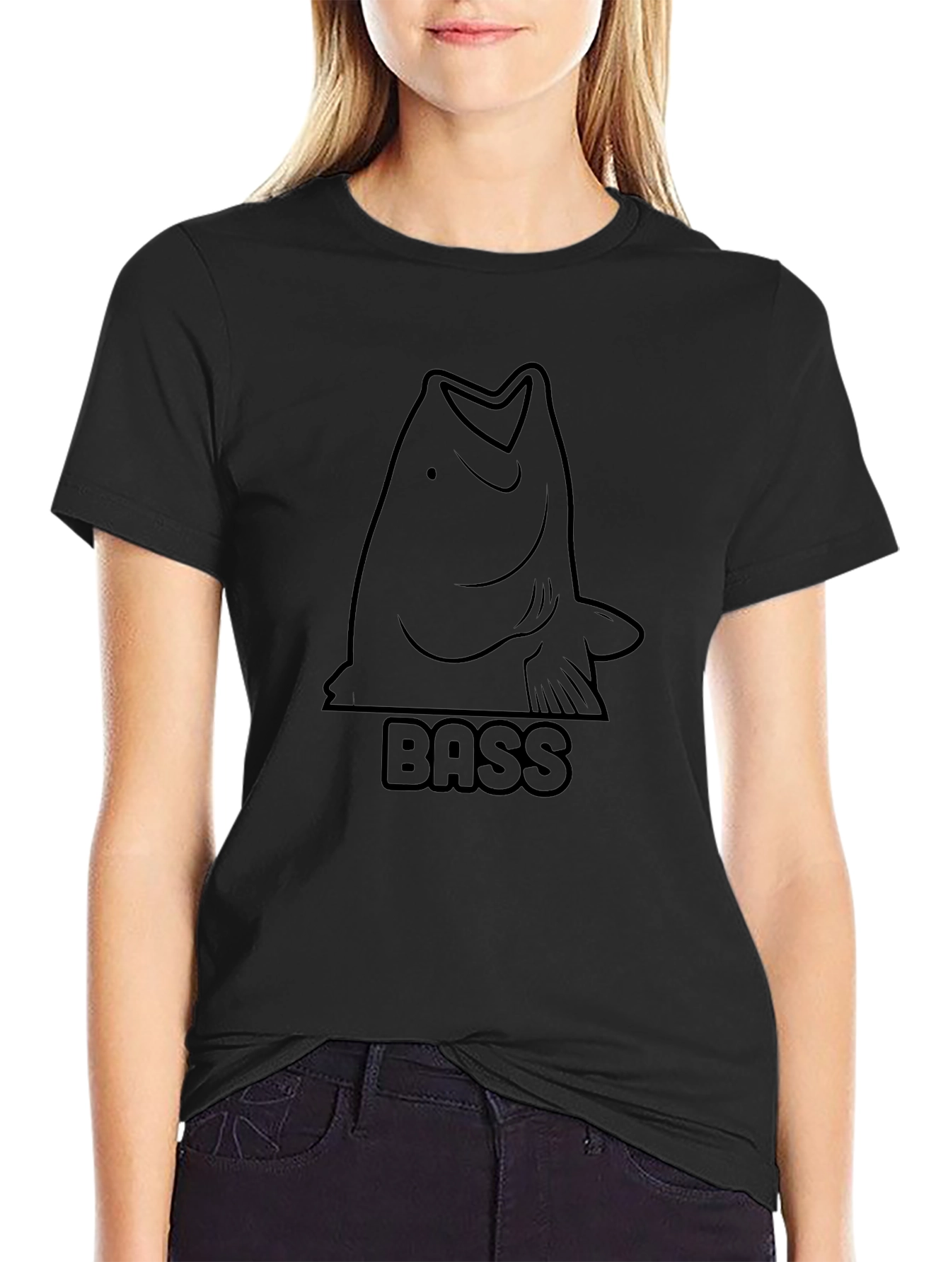 Camiseta Negra Bass para Hombre - Diseño de Pesca