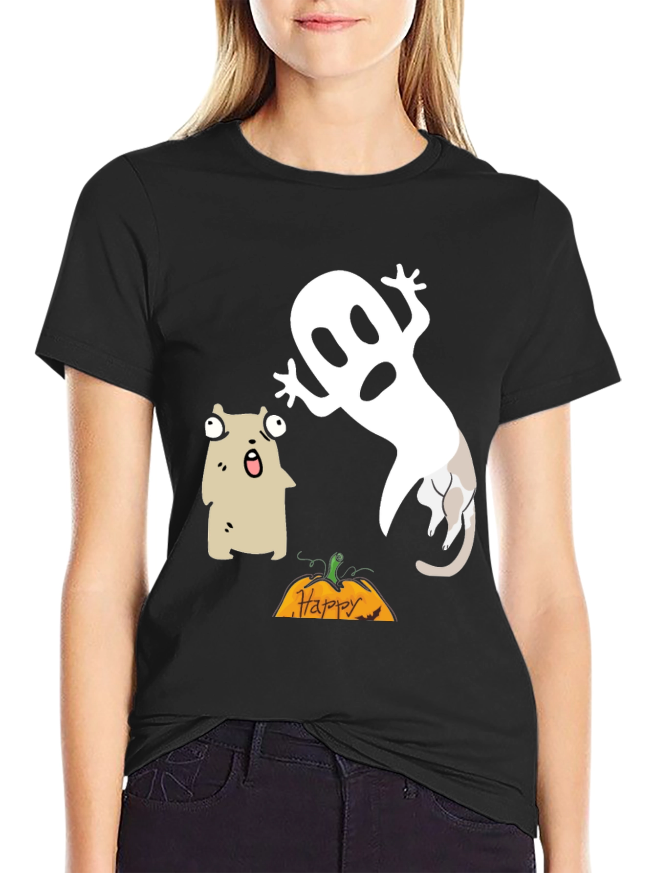 Camiseta Halloween con Fantasma y Criatura Sorprendida