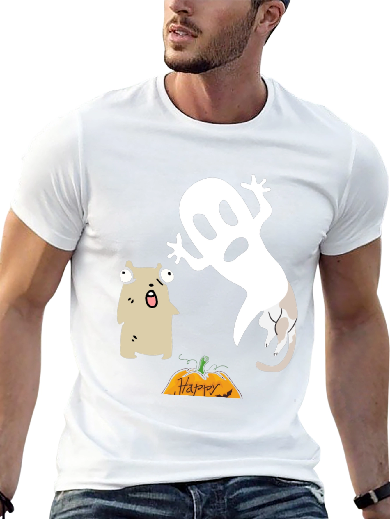 Camiseta Halloween con Fantasma y Criatura Sorprendida