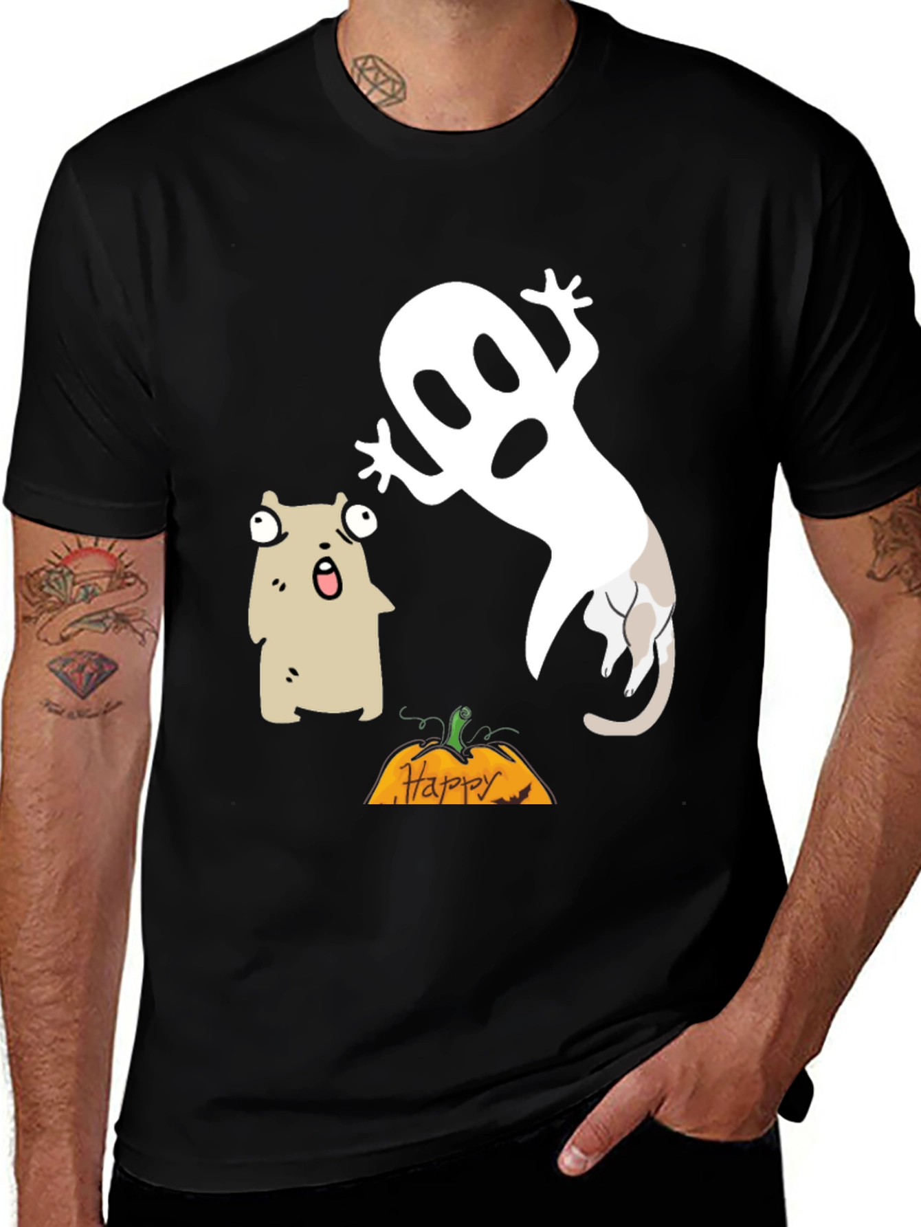 Camiseta Halloween con Fantasma y Criatura Sorprendida