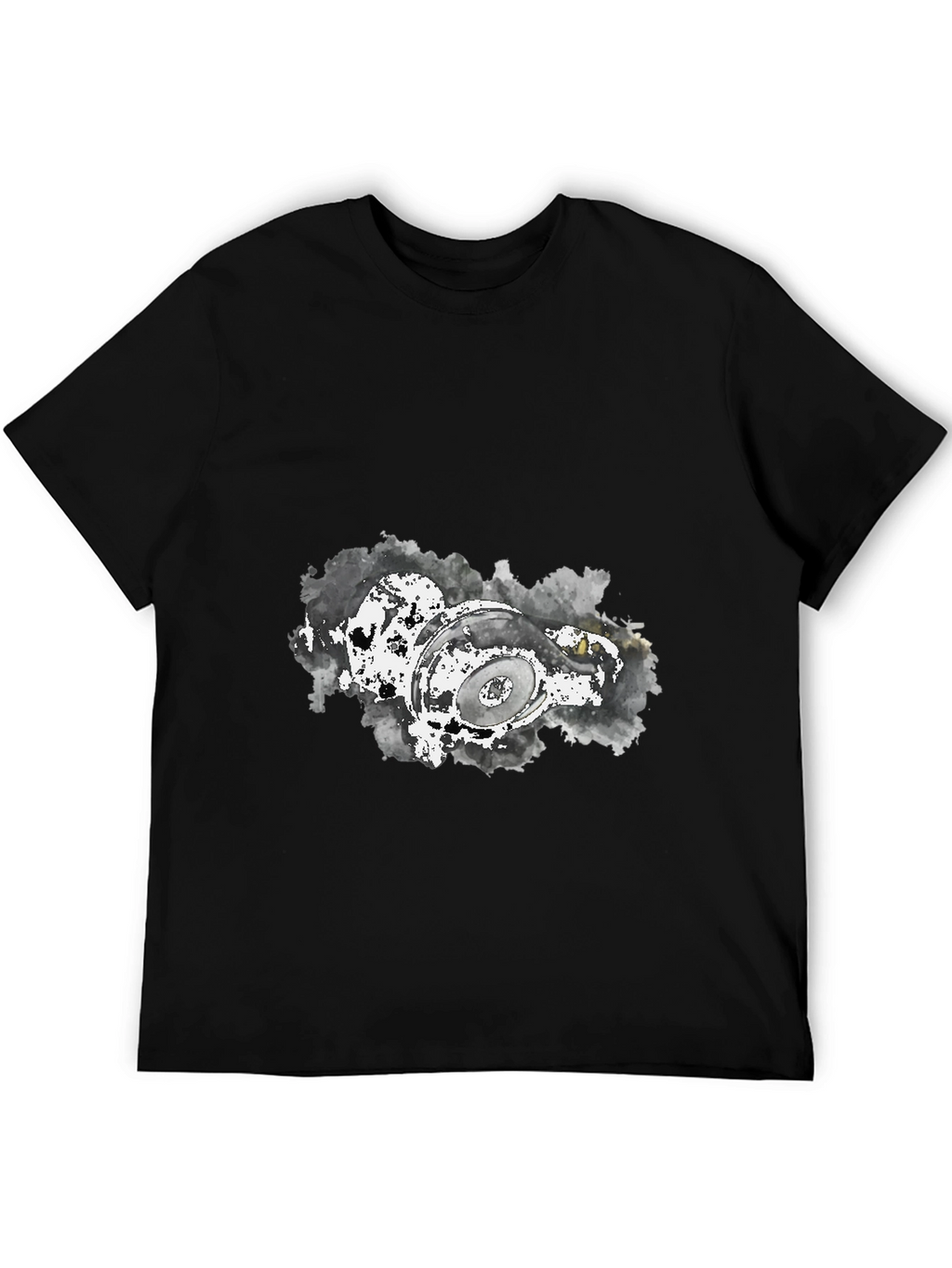 Camiseta Negra con Diseño Abstracto de Audífonos
