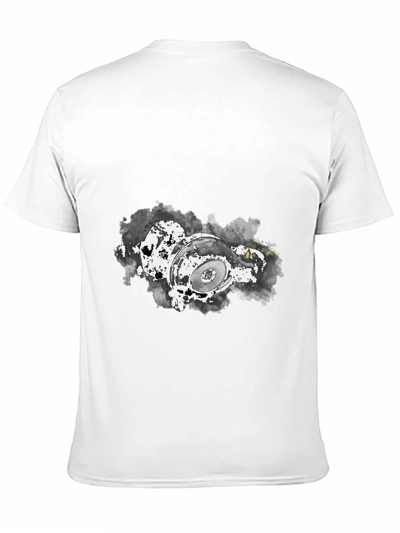 Camiseta Negra con Diseño Abstracto de Audífonos